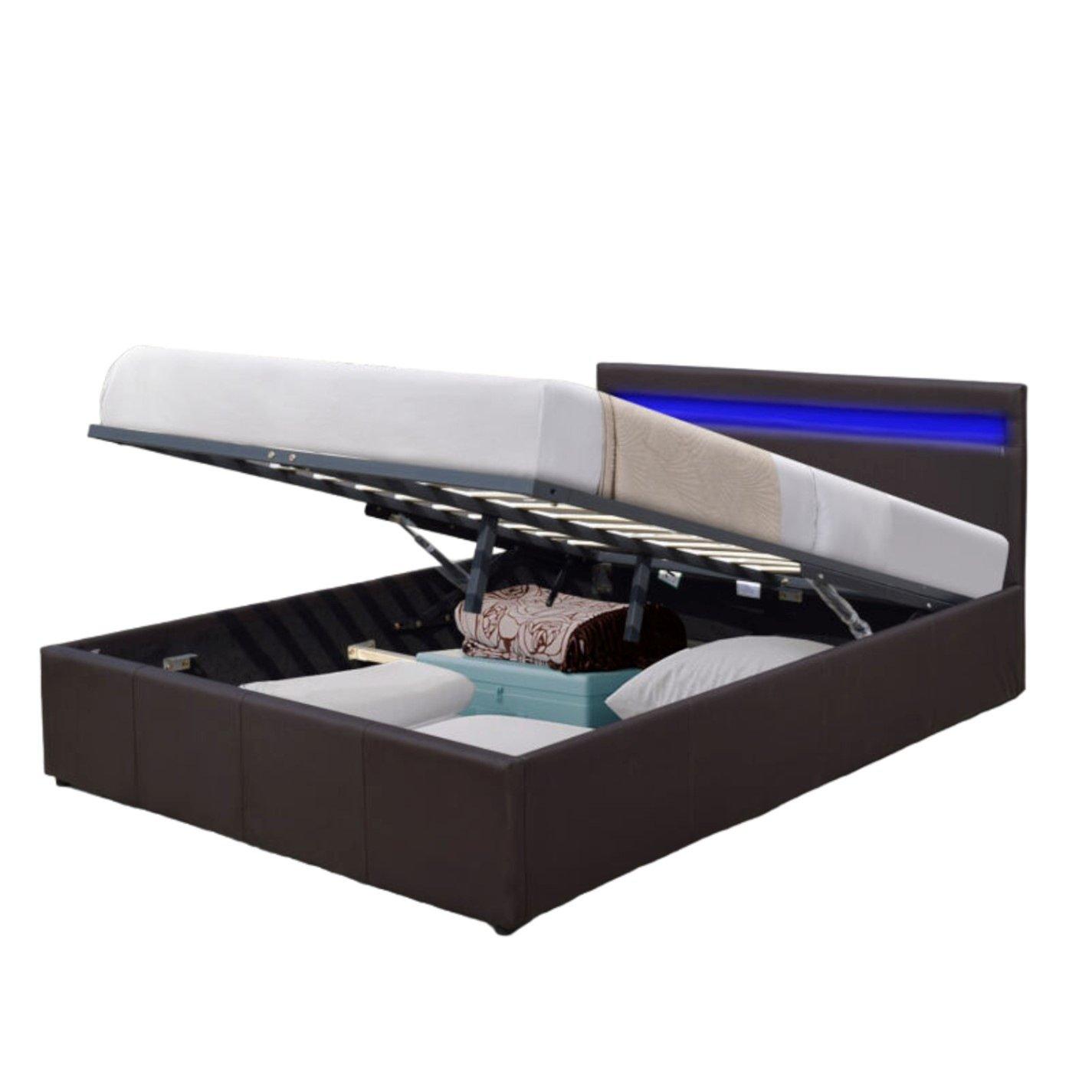 Comfy Living  Ottoman With Led Headboard Bed Only - Brown - Kingsize