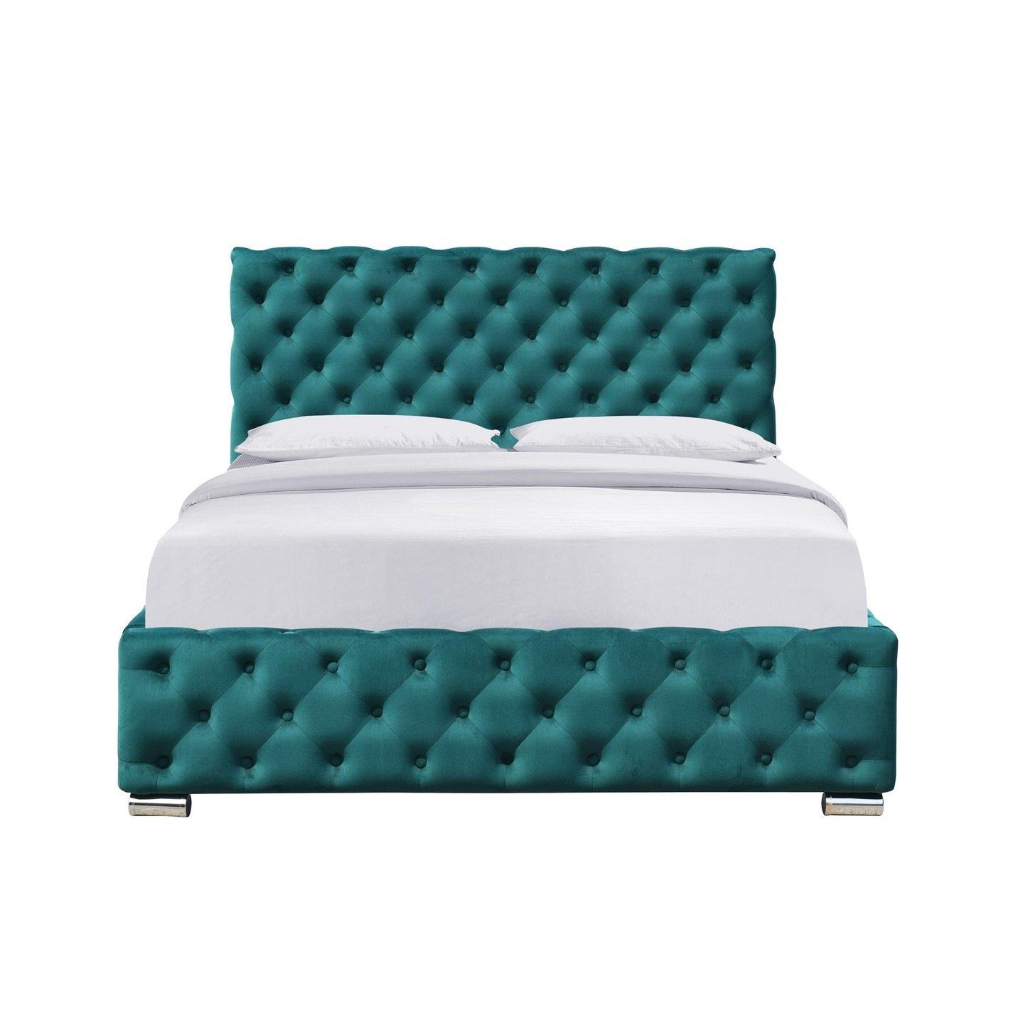 Comfy Living  Tufted Fabric Bed With Mattress - Green - Double