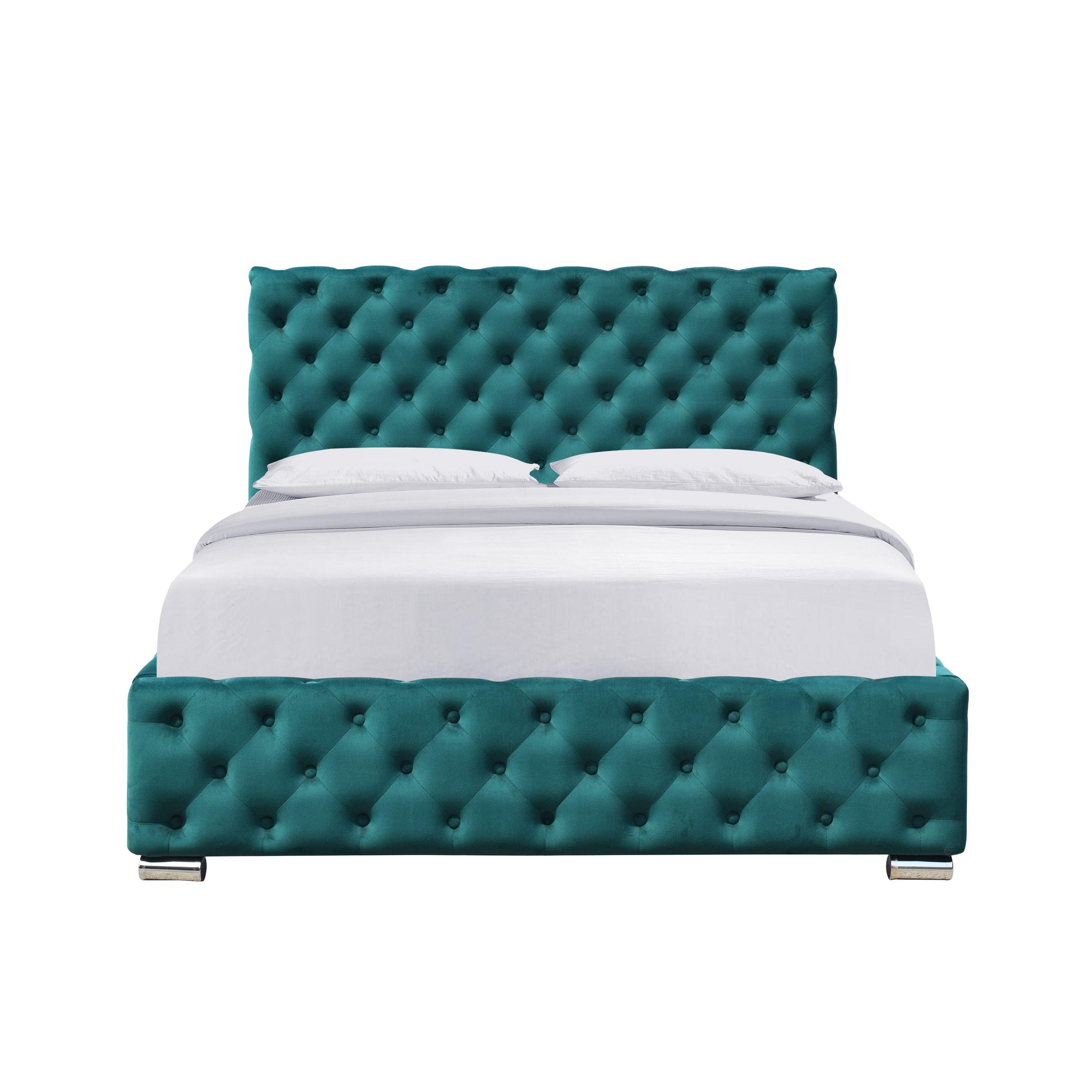 Green - Comfy Living - Tufted Fabric Bed with Mattress - 2