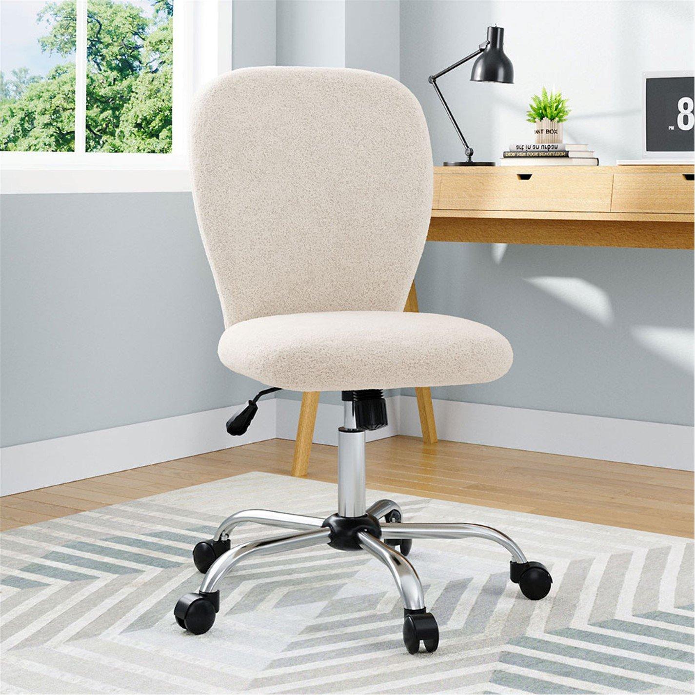 Beige - Kabinet UK - Plush Swivel Office Chair - 2