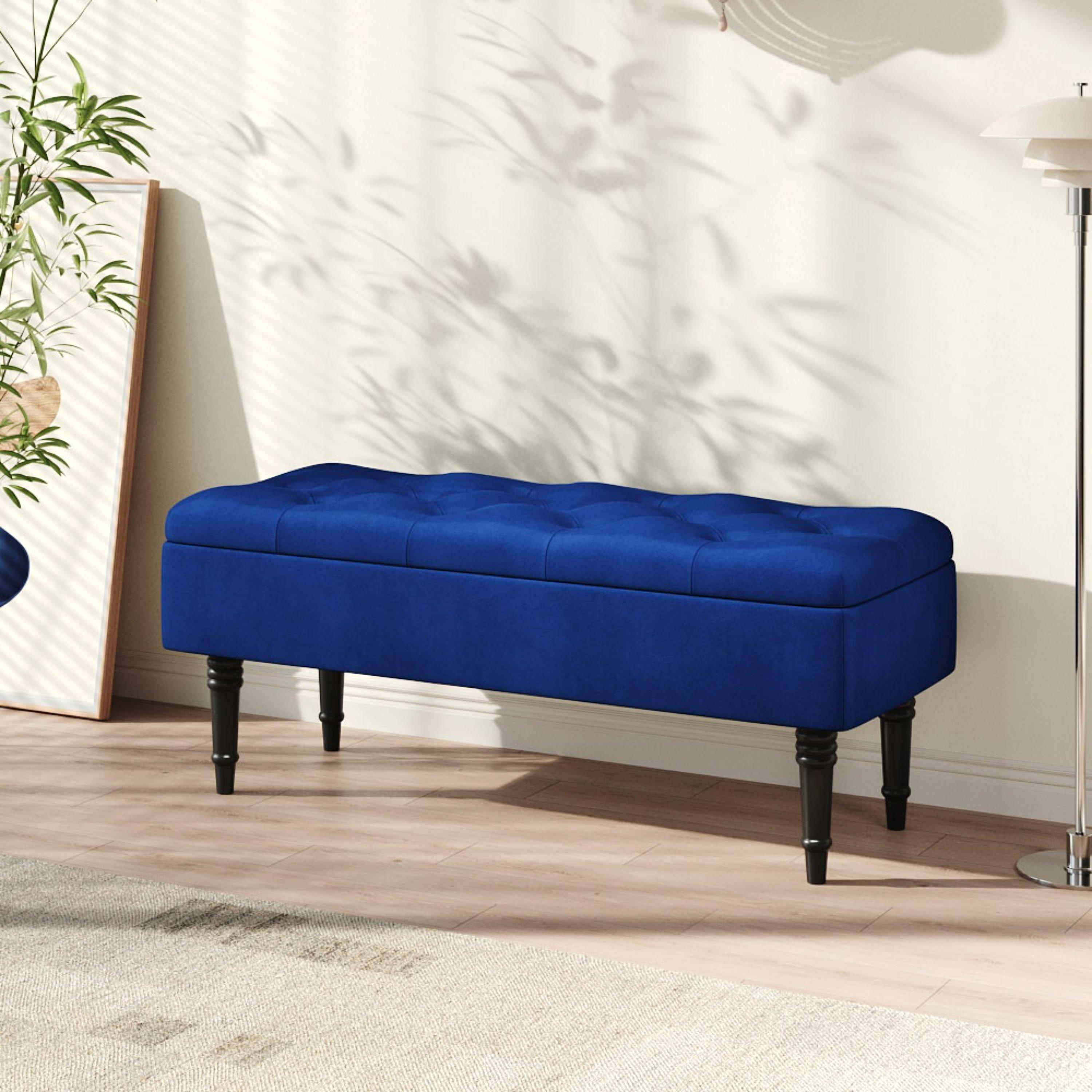 Blue - Kabinet UK - Velvet Ottoman Bench with Hinged Lid - 1