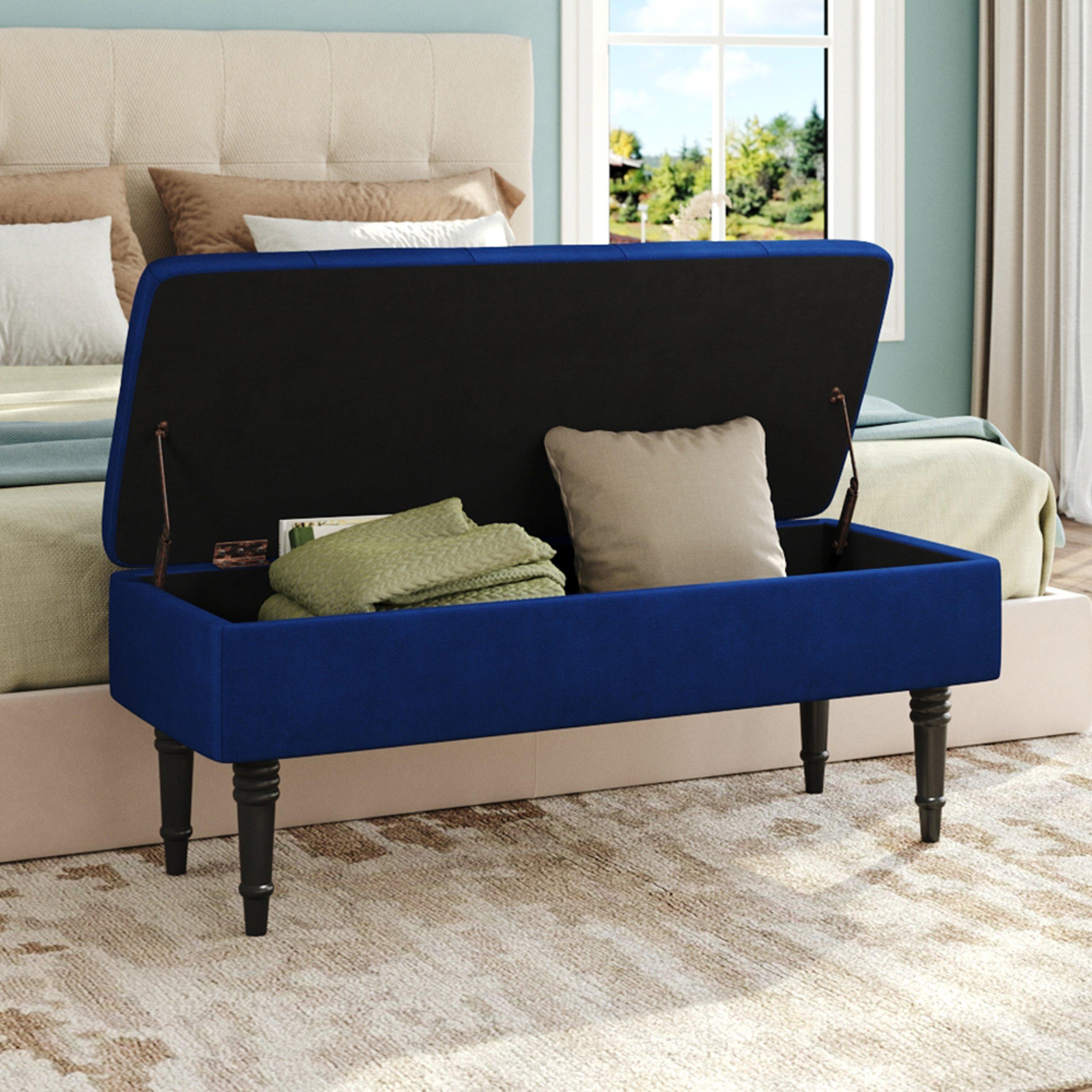 Blue - Kabinet UK - Velvet Ottoman Bench with Hinged Lid - 2