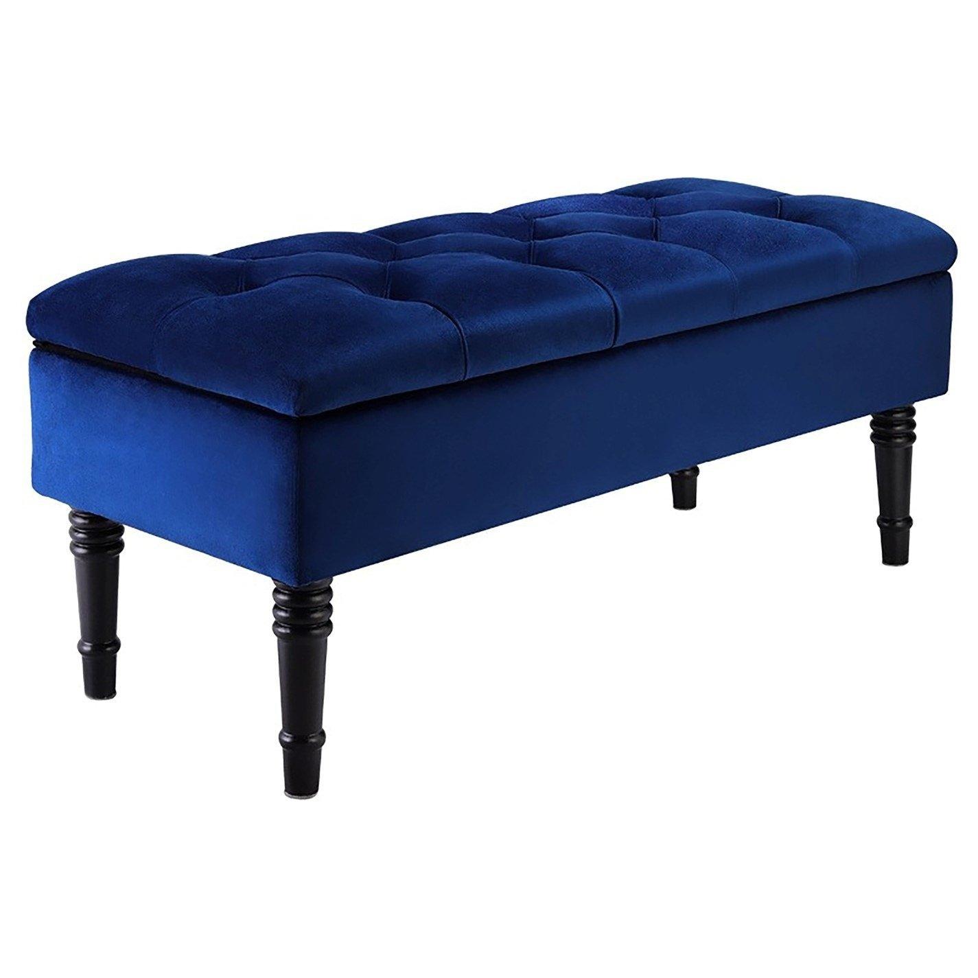 Blue - Kabinet UK - Velvet Ottoman Bench with Hinged Lid - 4