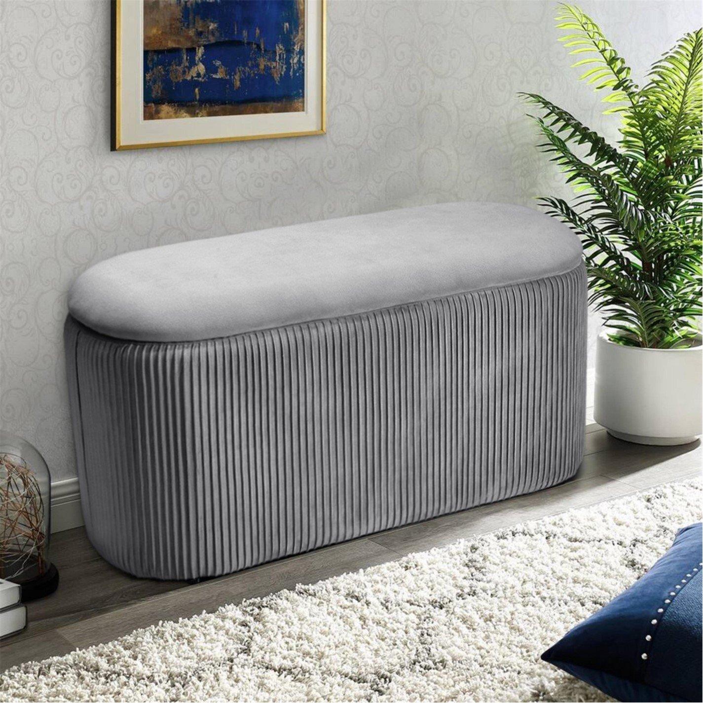 Grey - Kabinet UK - Modern Pleated Storage Oval Ottoman Grey - 1