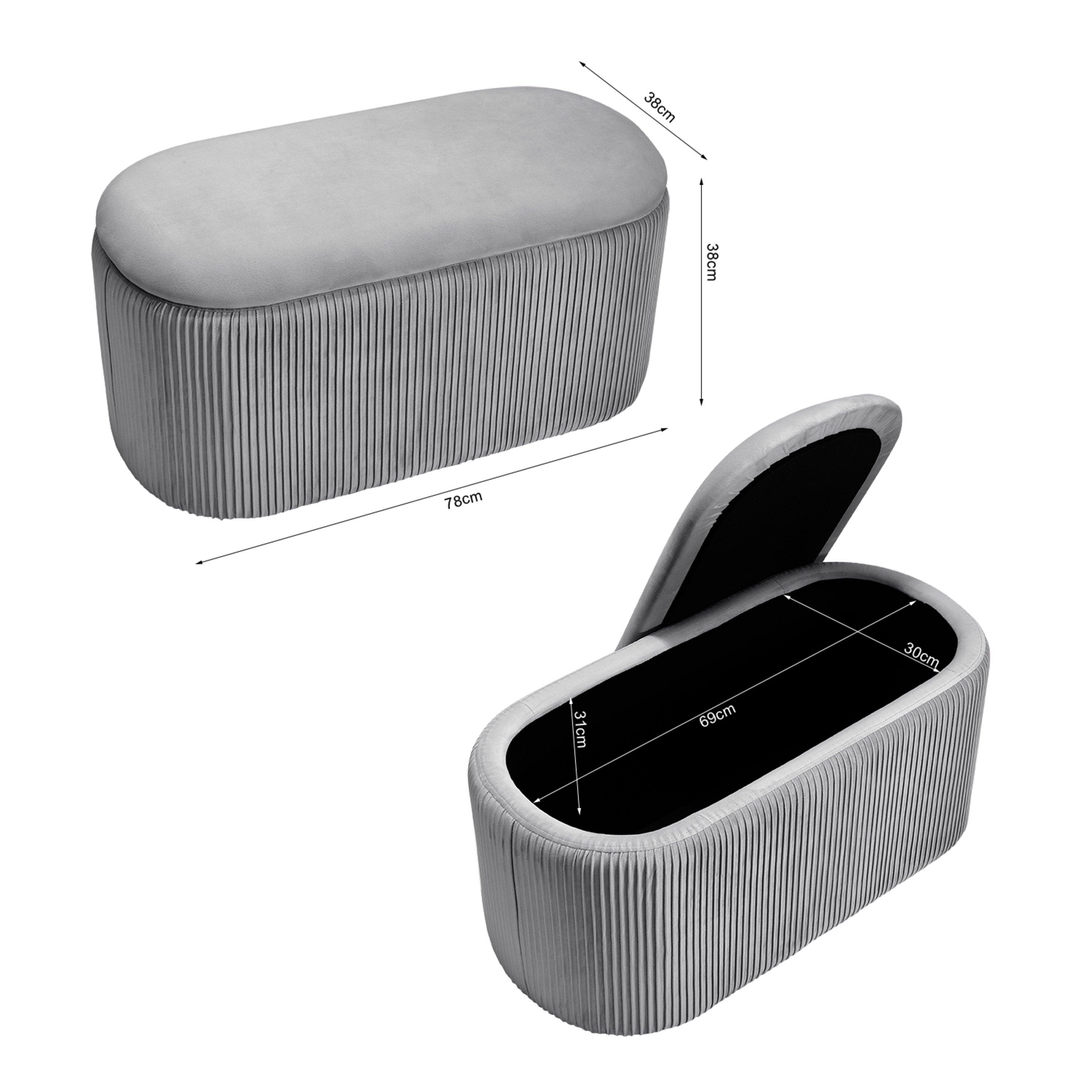 Grey - Kabinet UK - Modern Pleated Storage Oval Ottoman Grey - 11