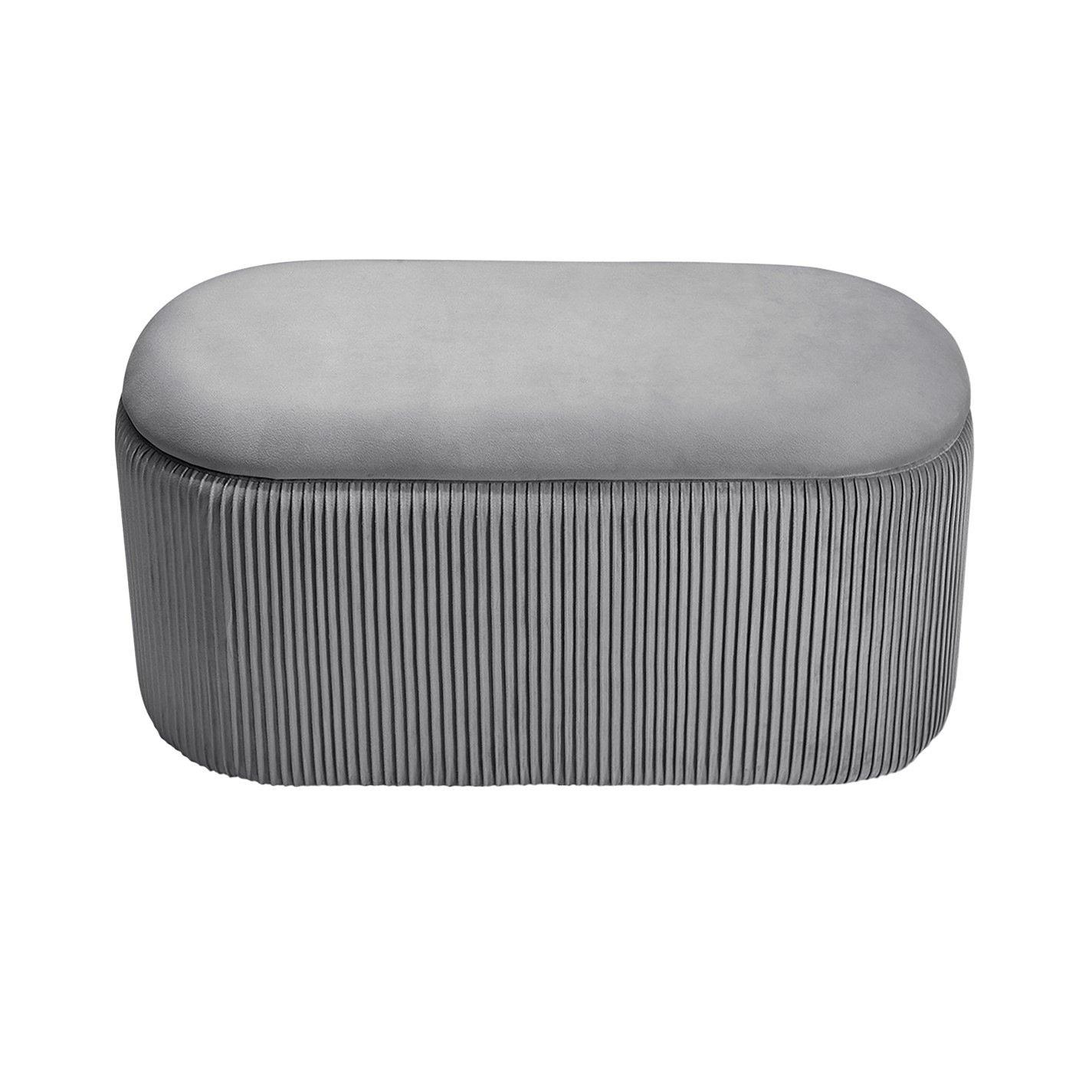 Grey - Kabinet UK - Modern Pleated Storage Oval Ottoman Grey - 3