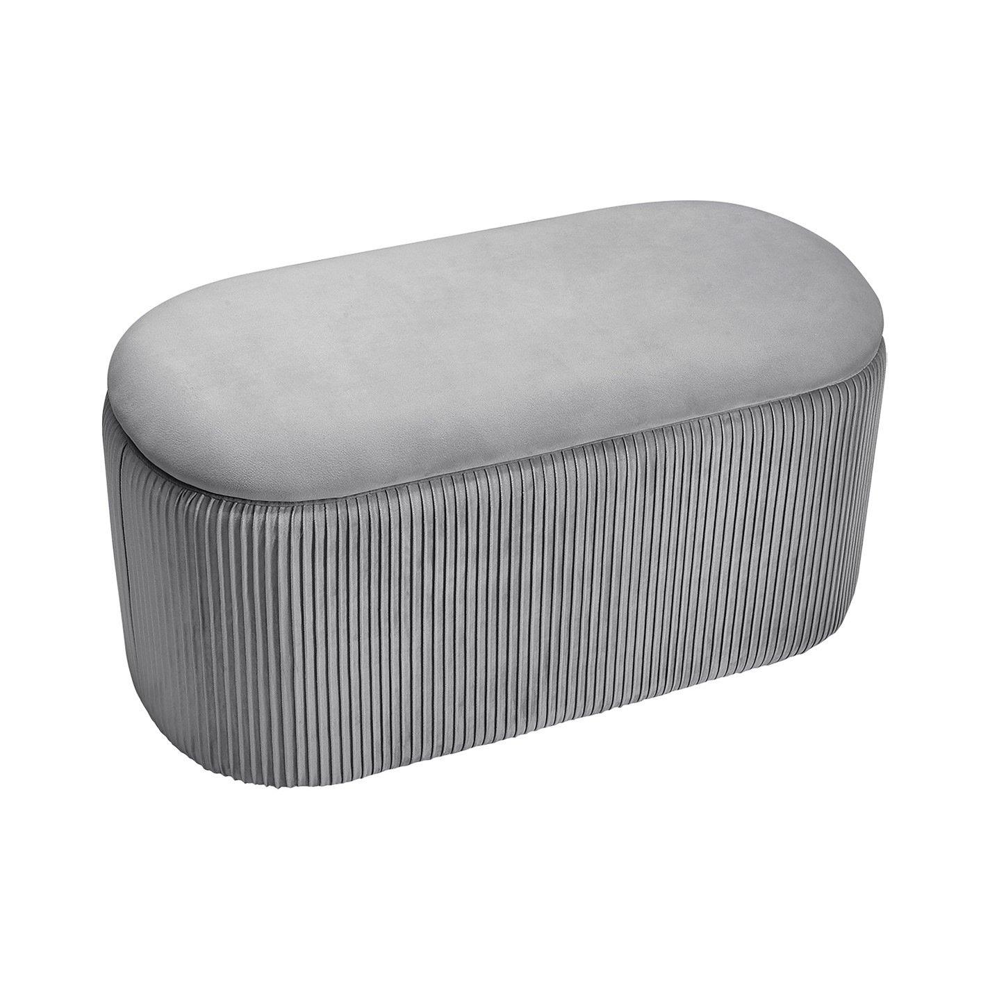 Grey - Kabinet UK - Modern Pleated Storage Oval Ottoman Grey - 4