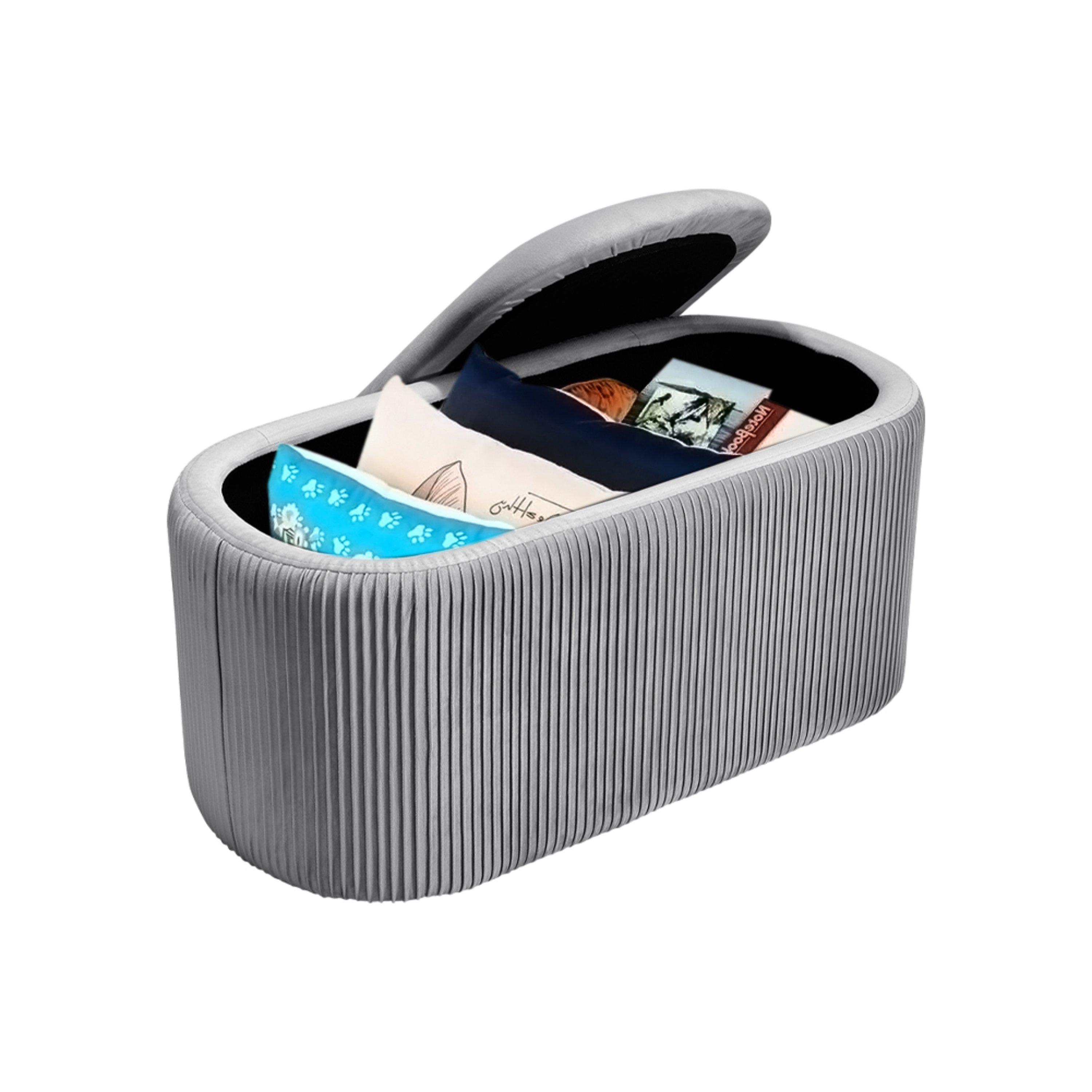 Grey - Kabinet UK - Modern Pleated Storage Oval Ottoman Grey - 10