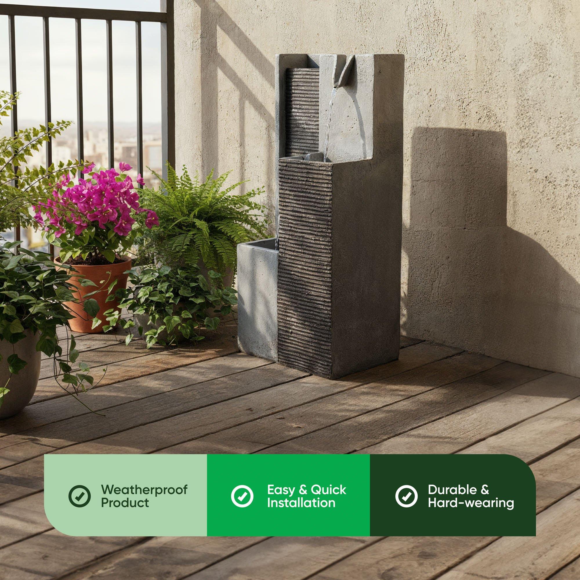 Grey - Streetwize - Harmony Pillars Solar Fountain - 4