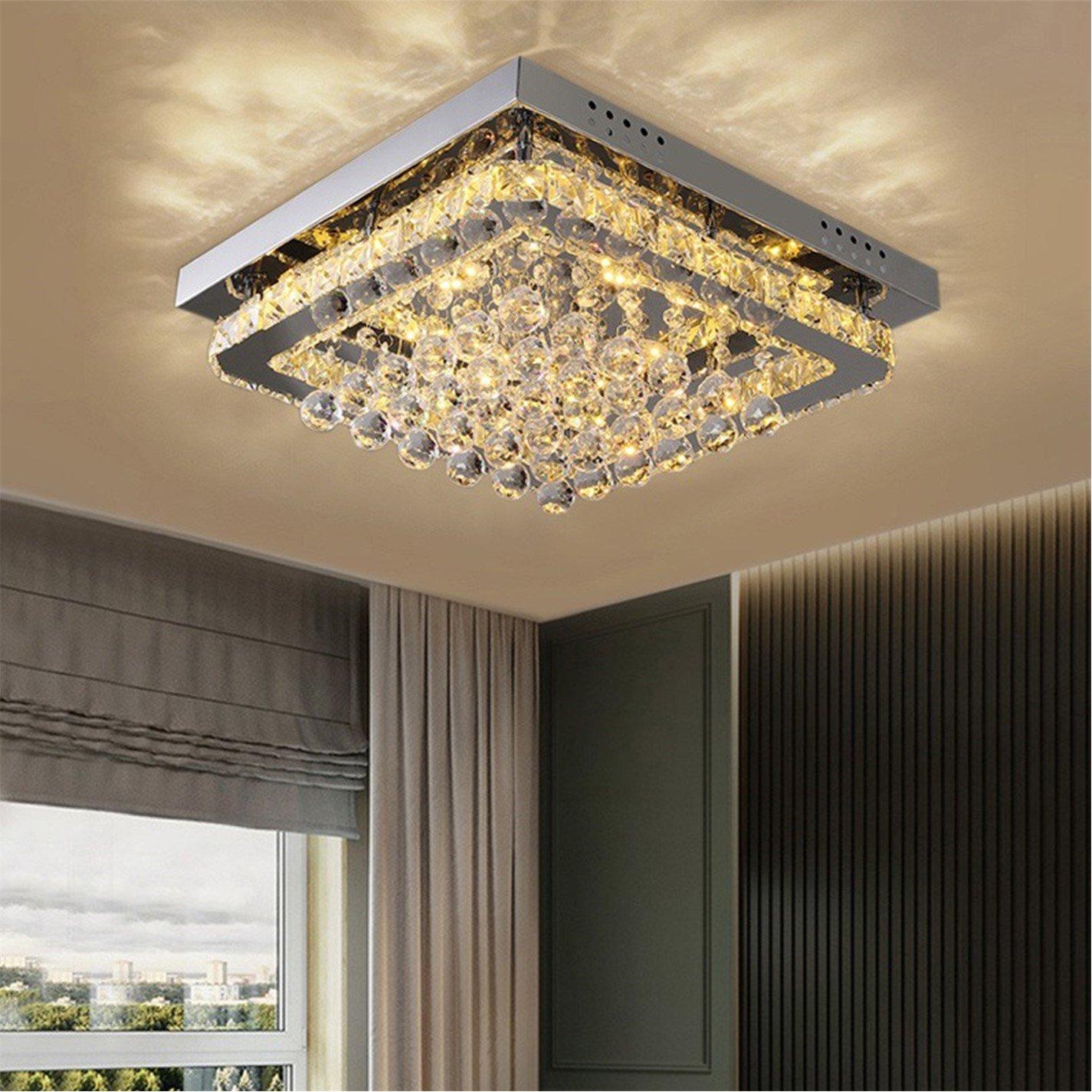 White - Kabinet UK - Square Crystal Flush Mount LED Ceiling Light - 1