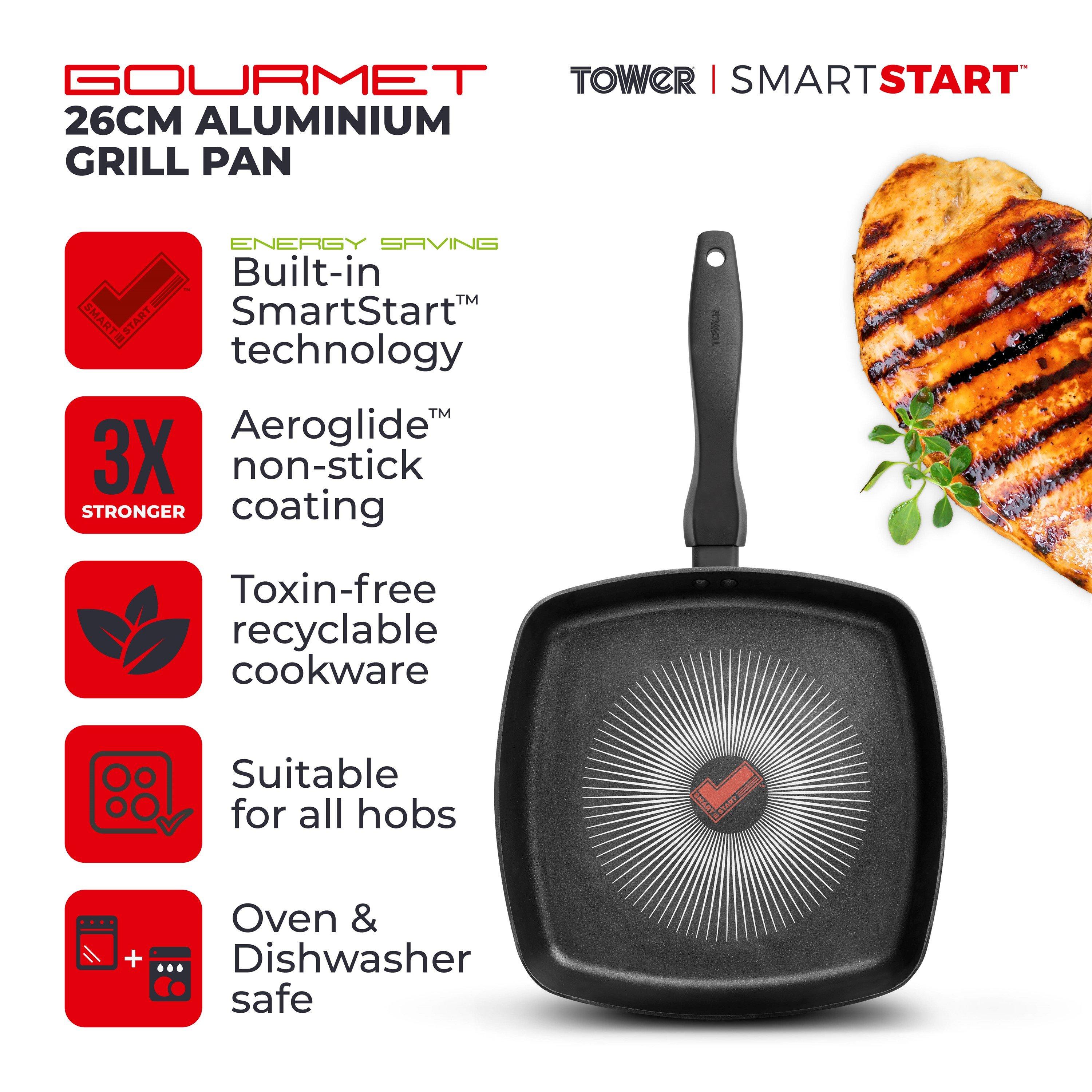 Black - Tower - Smart Start Gourmet 26cm Grill Pan - 2