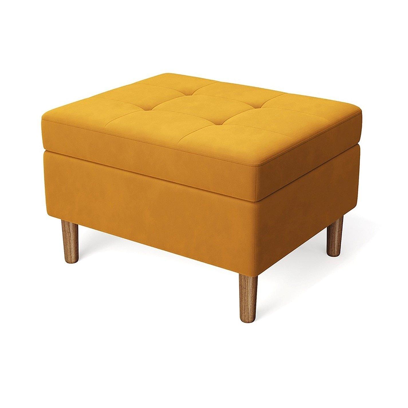 Yellow - Kabinet UK - Rectangular Velvet Ottoman with Checkered Design - 3