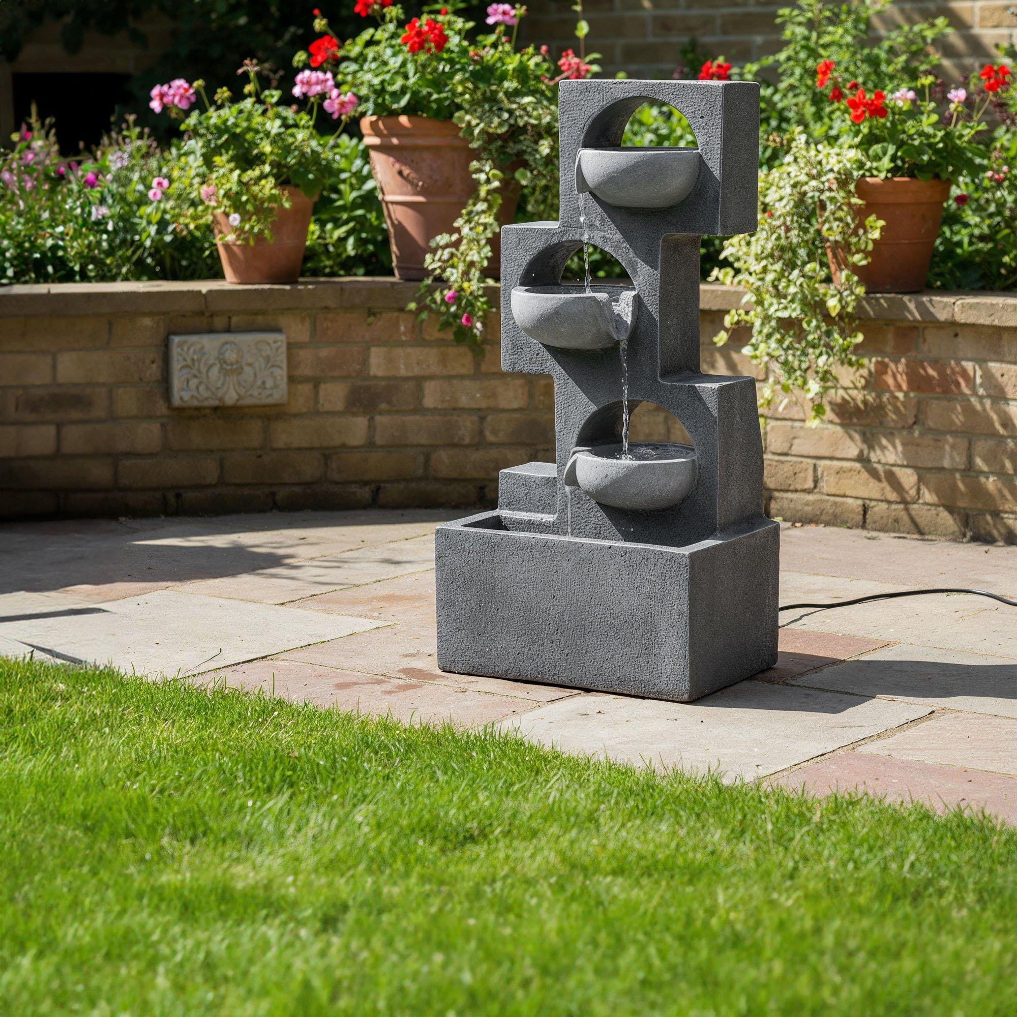 Grey - Streetwize - Geometric Steps Solar Fountain - Angular Cascade - 1