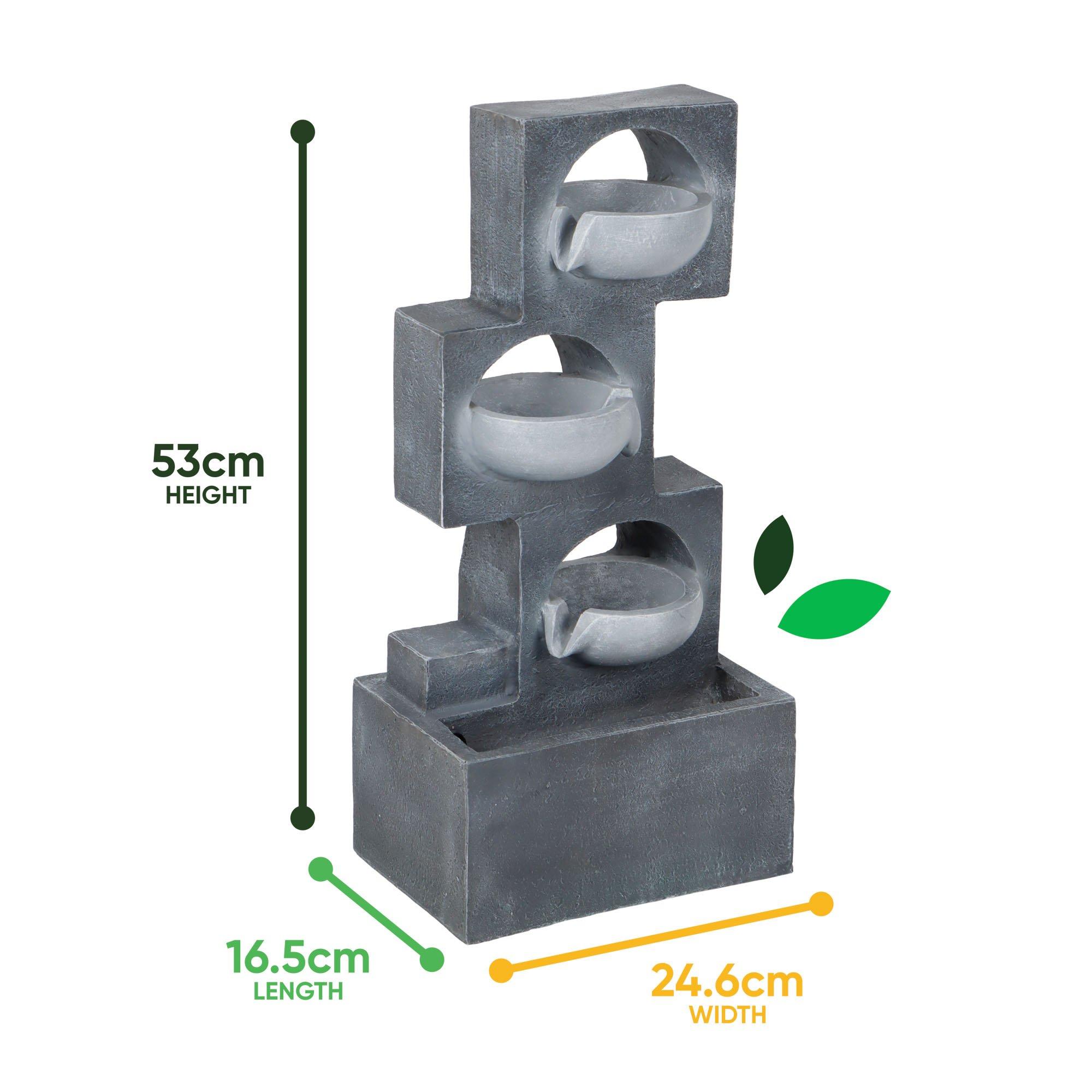 Grey - Streetwize - Geometric Steps Solar Fountain - Angular Cascade - 3