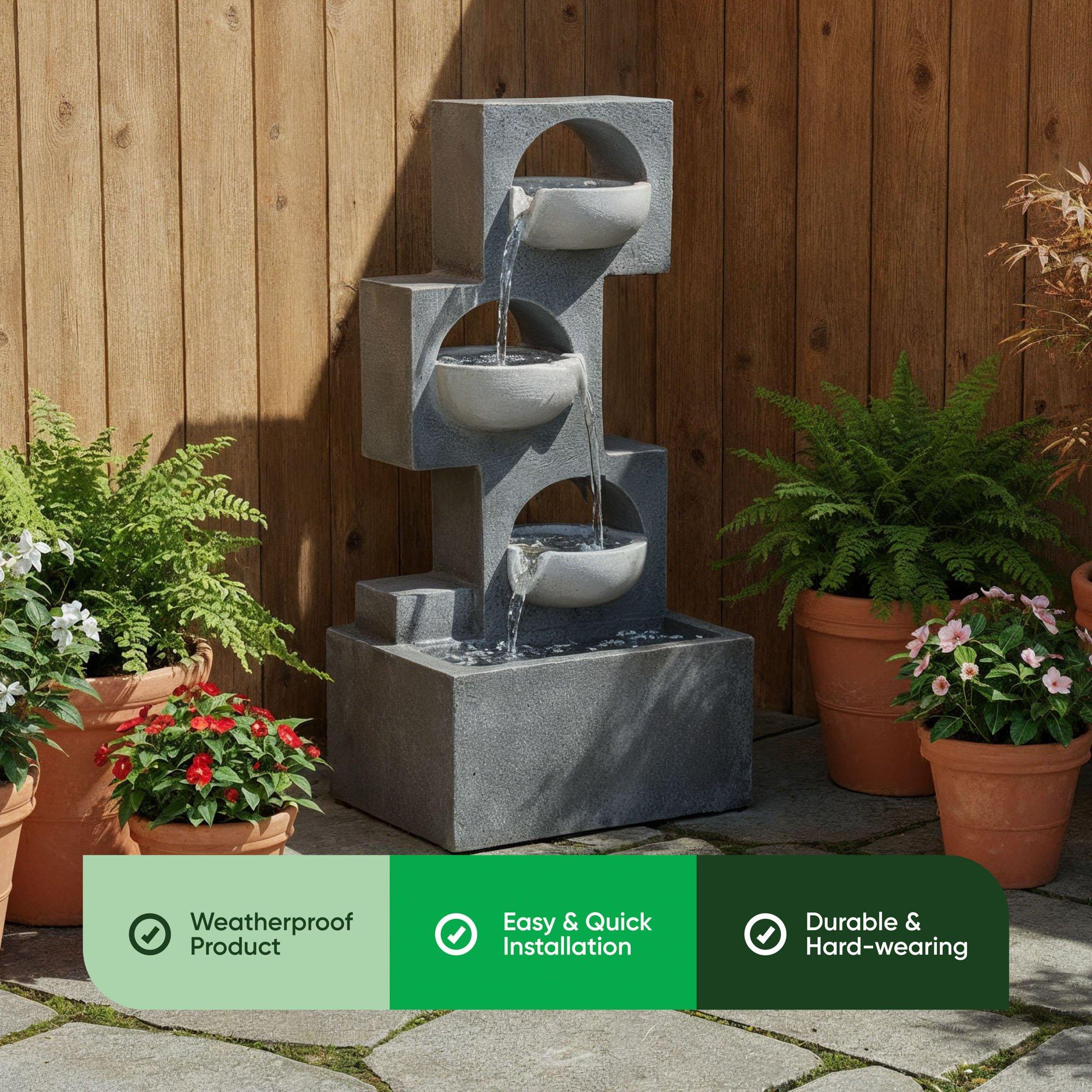 Grey - Streetwize - Geometric Steps Solar Fountain - Angular Cascade - 4