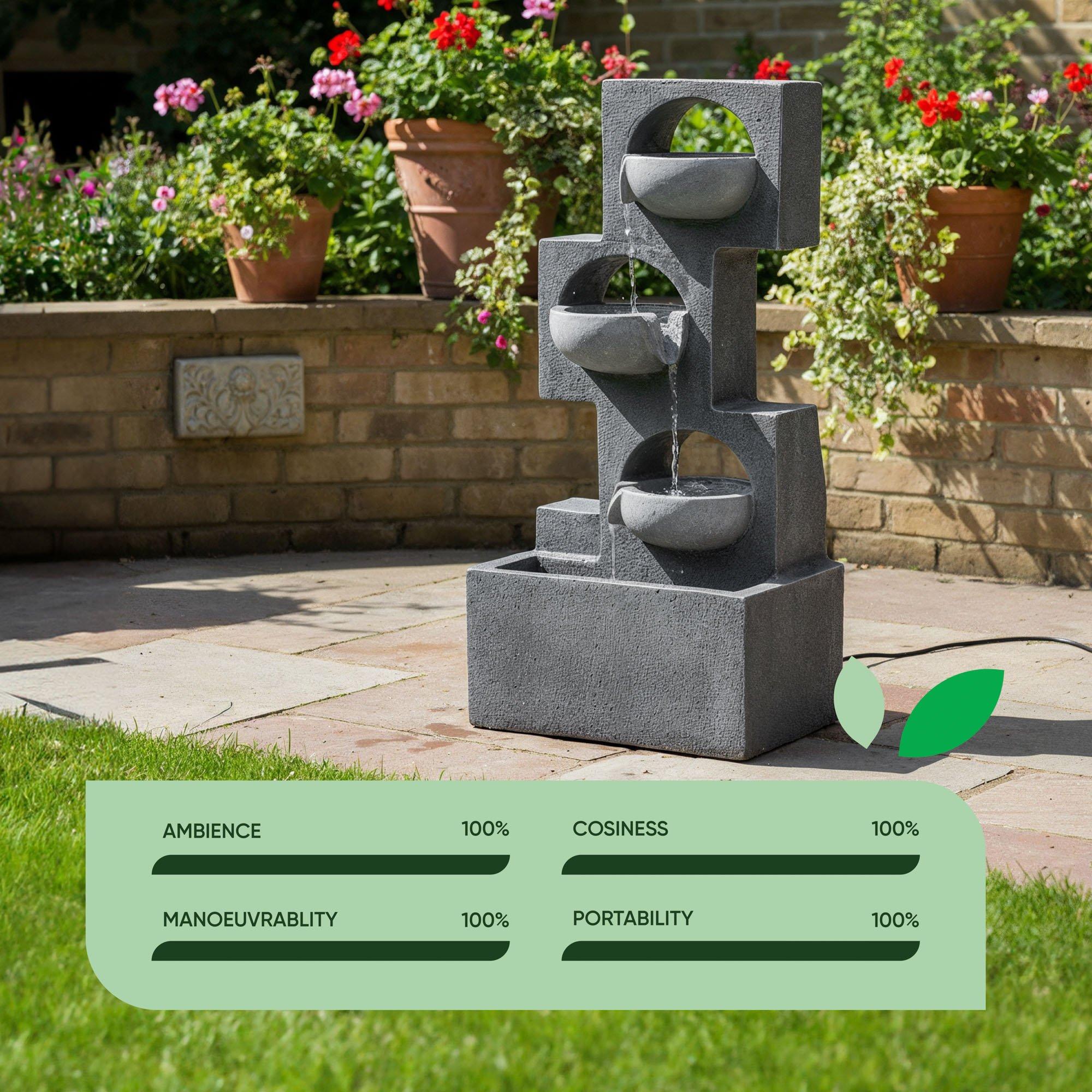 Grey - Streetwize - Geometric Steps Solar Fountain - Angular Cascade - 7