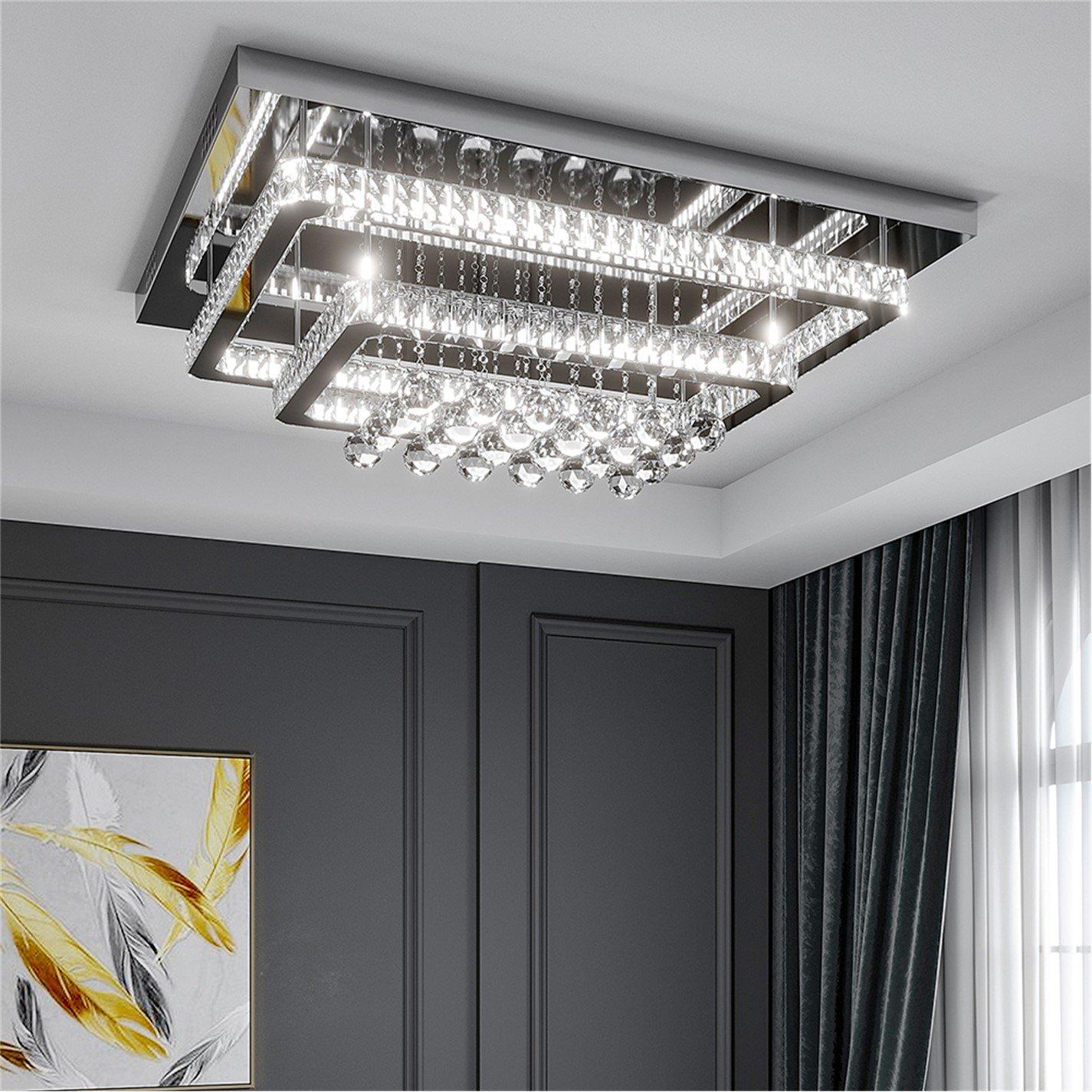 White - Kabinet UK - 2-Tier Rectangular Crystal Ceiling Light - 4