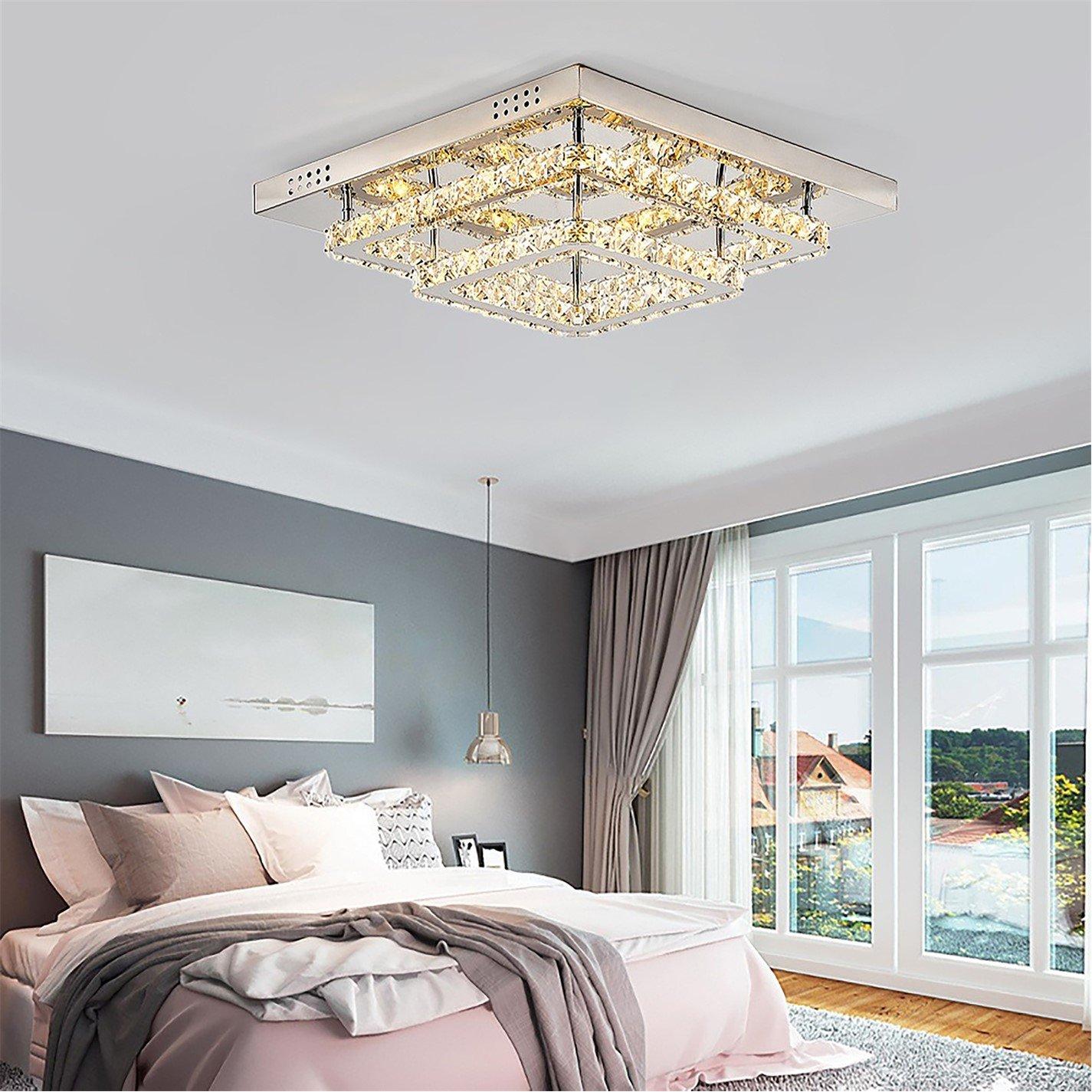 White - Kabinet UK - 2-Tier Square Crystal LED Ceiling Light 50cm - 2