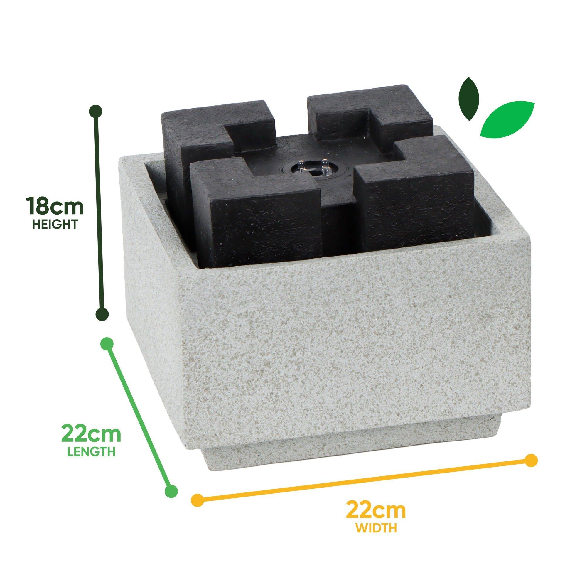 Grey/Black - Streetwize - Granite Oasis Solar Fountain - Contemporary Cube - 3