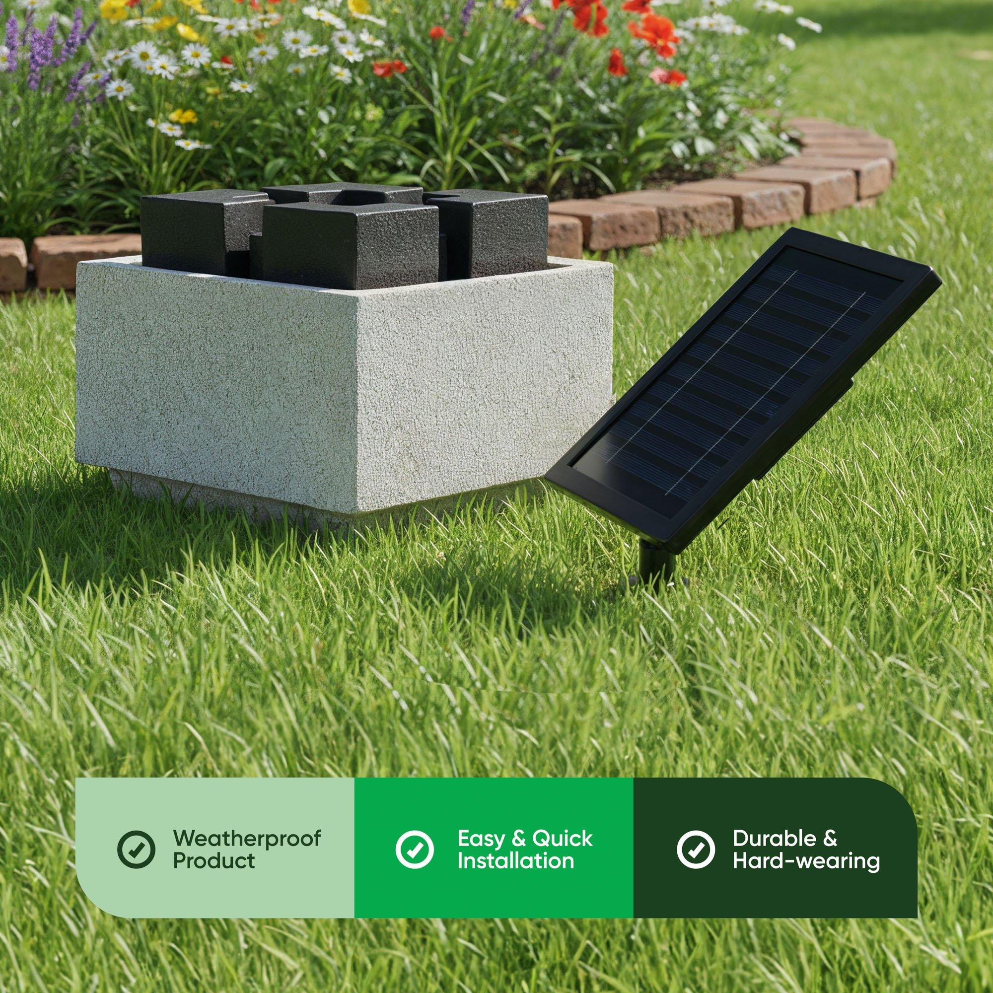 Grey/Black - Streetwize - Granite Oasis Solar Fountain - Contemporary Cube - 4