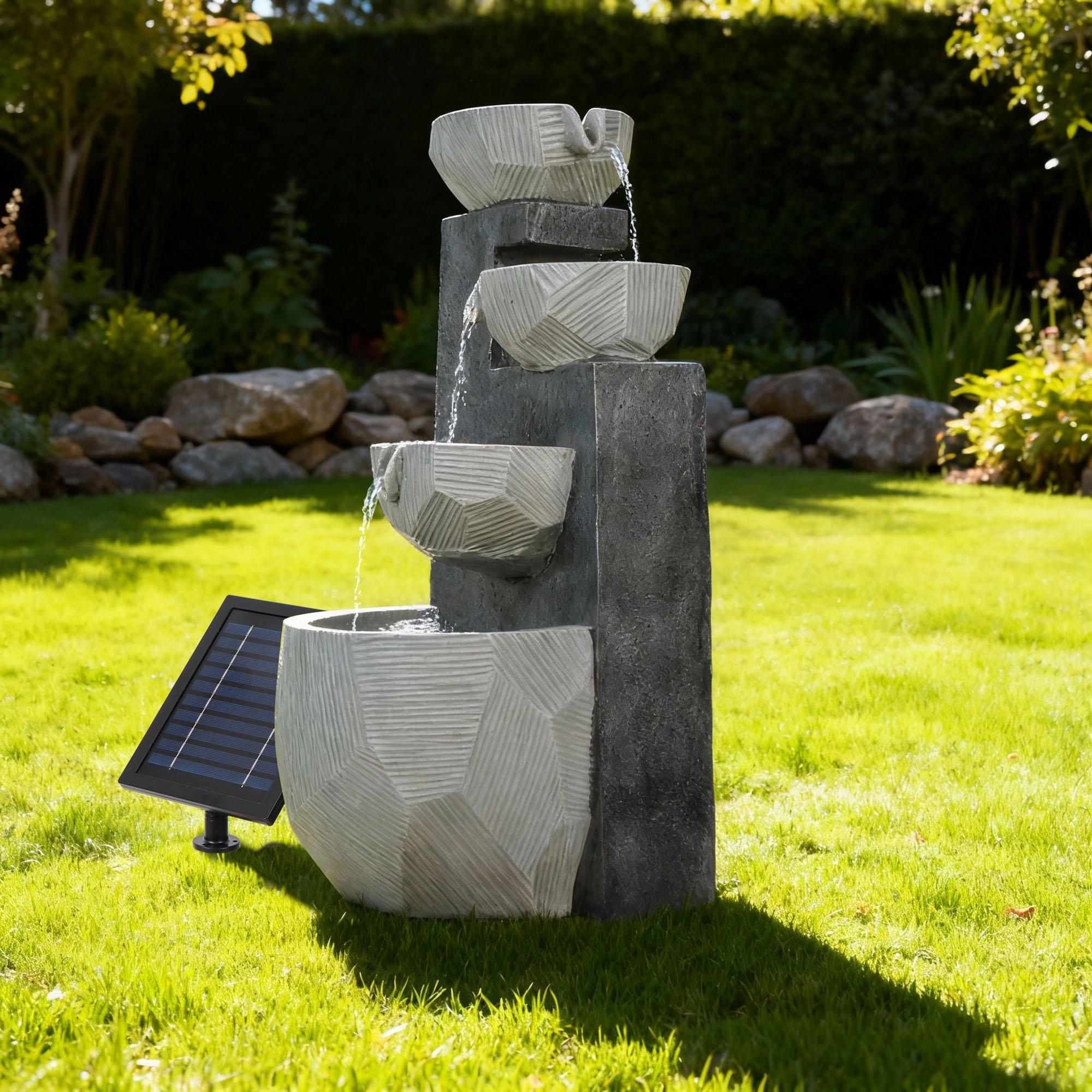 Grey - Streetwize - Rippling Bowls Solar Fountain-Modern White - 1