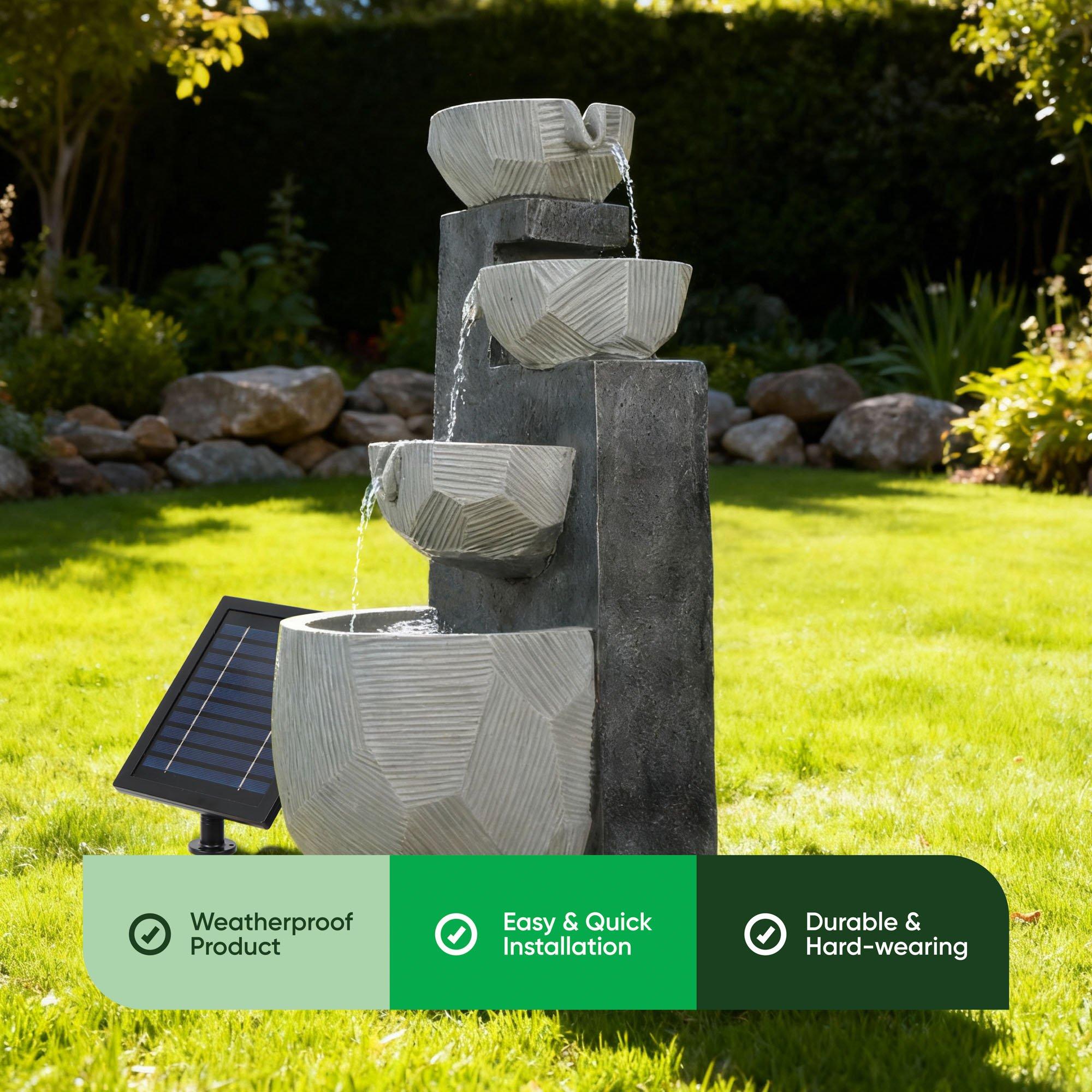 Grey - Streetwize - Rippling Bowls Solar Fountain-Modern White - 4