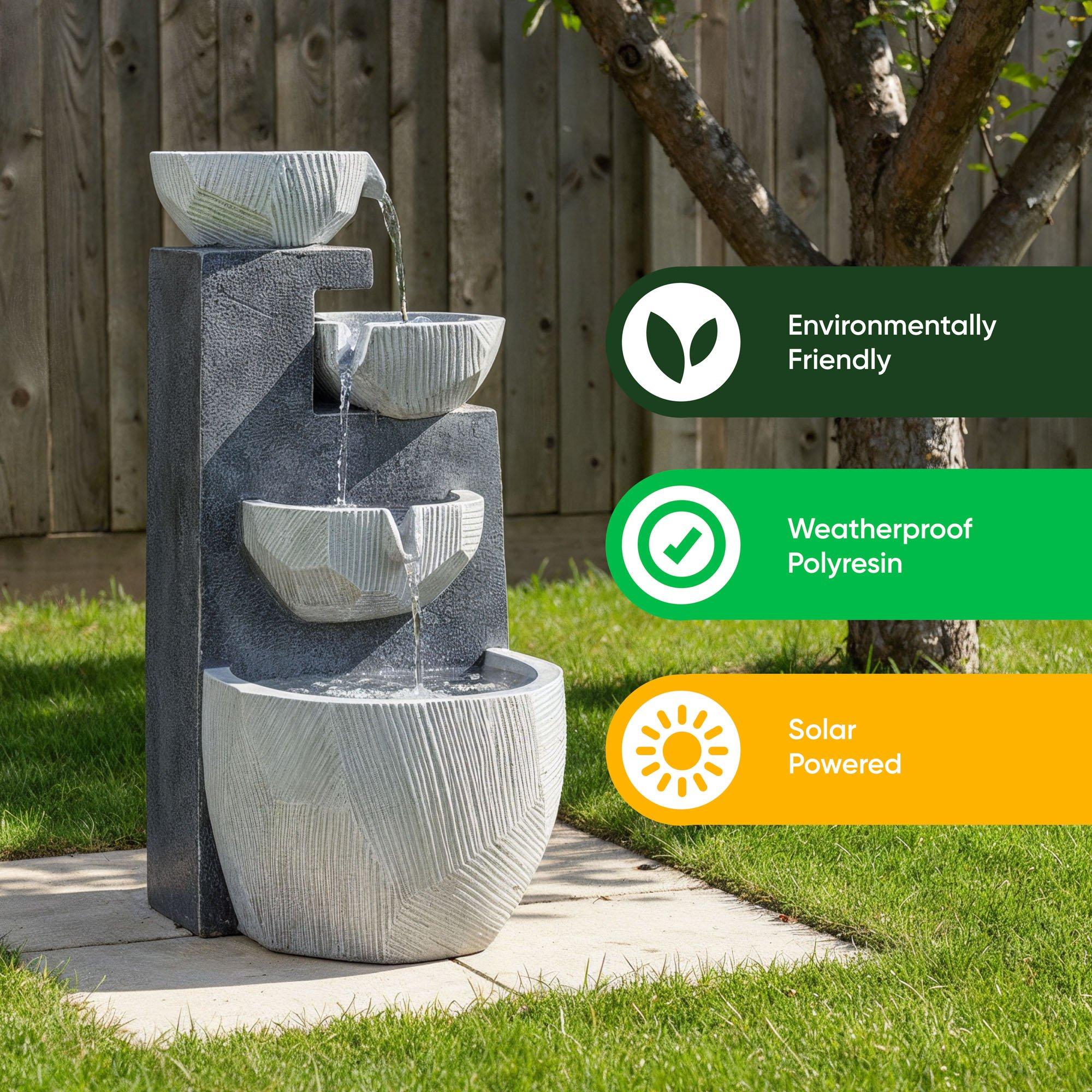 Grey - Streetwize - Rippling Bowls Solar Fountain-Modern White - 5