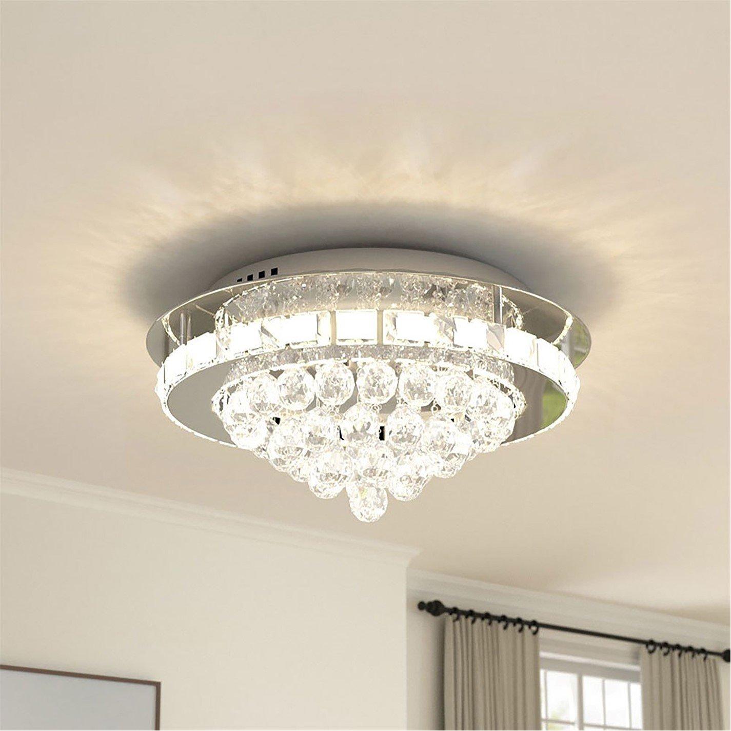 White - Kabinet UK - Round LED Ceiling Light with Crystal Pendant - 1