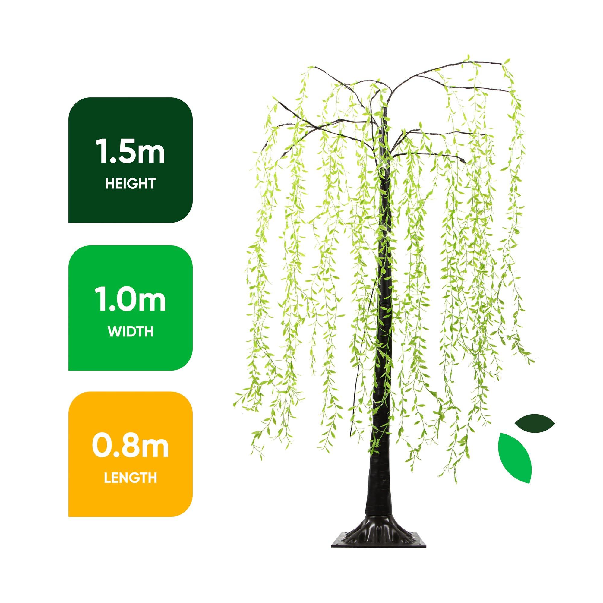 Black/Green - Streetwize - Grand Willow Tree Solar Lights - 1.5M - 3