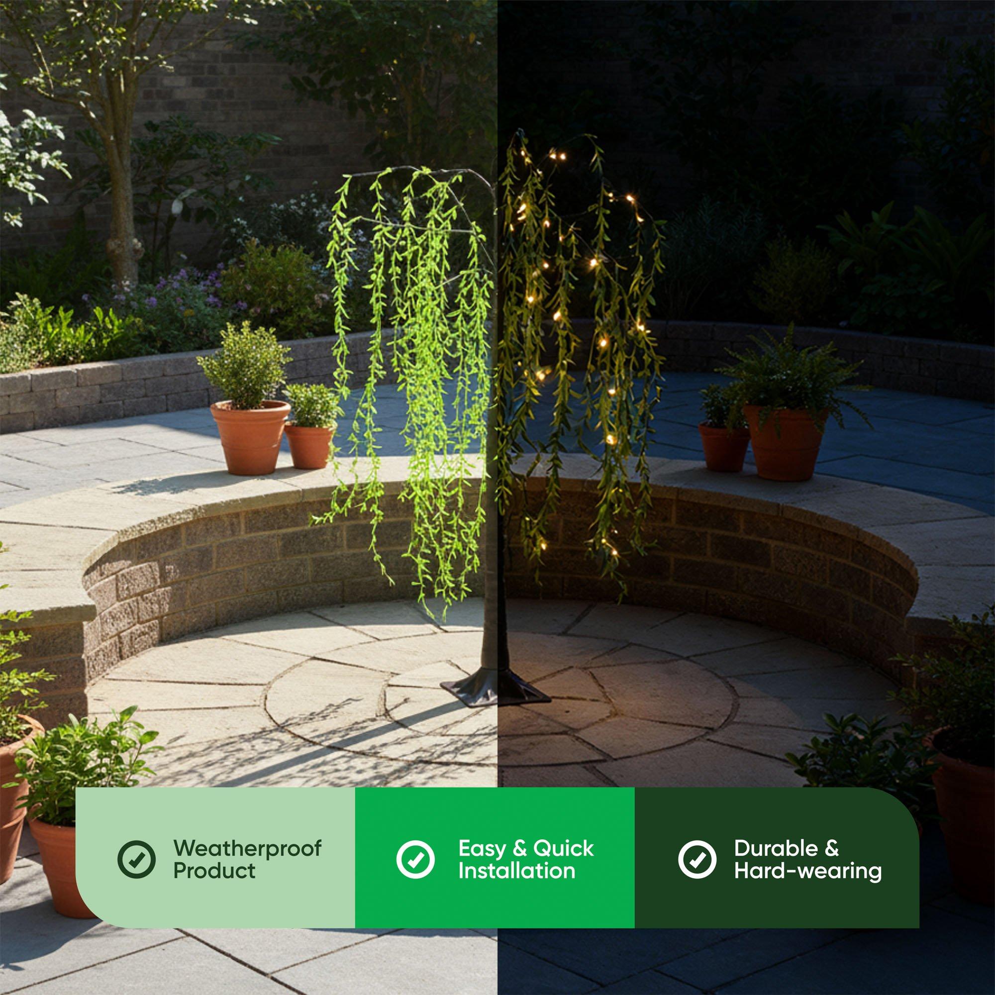 Black/Green - Streetwize - Grand Willow Tree Solar Lights - 1.5M - 4