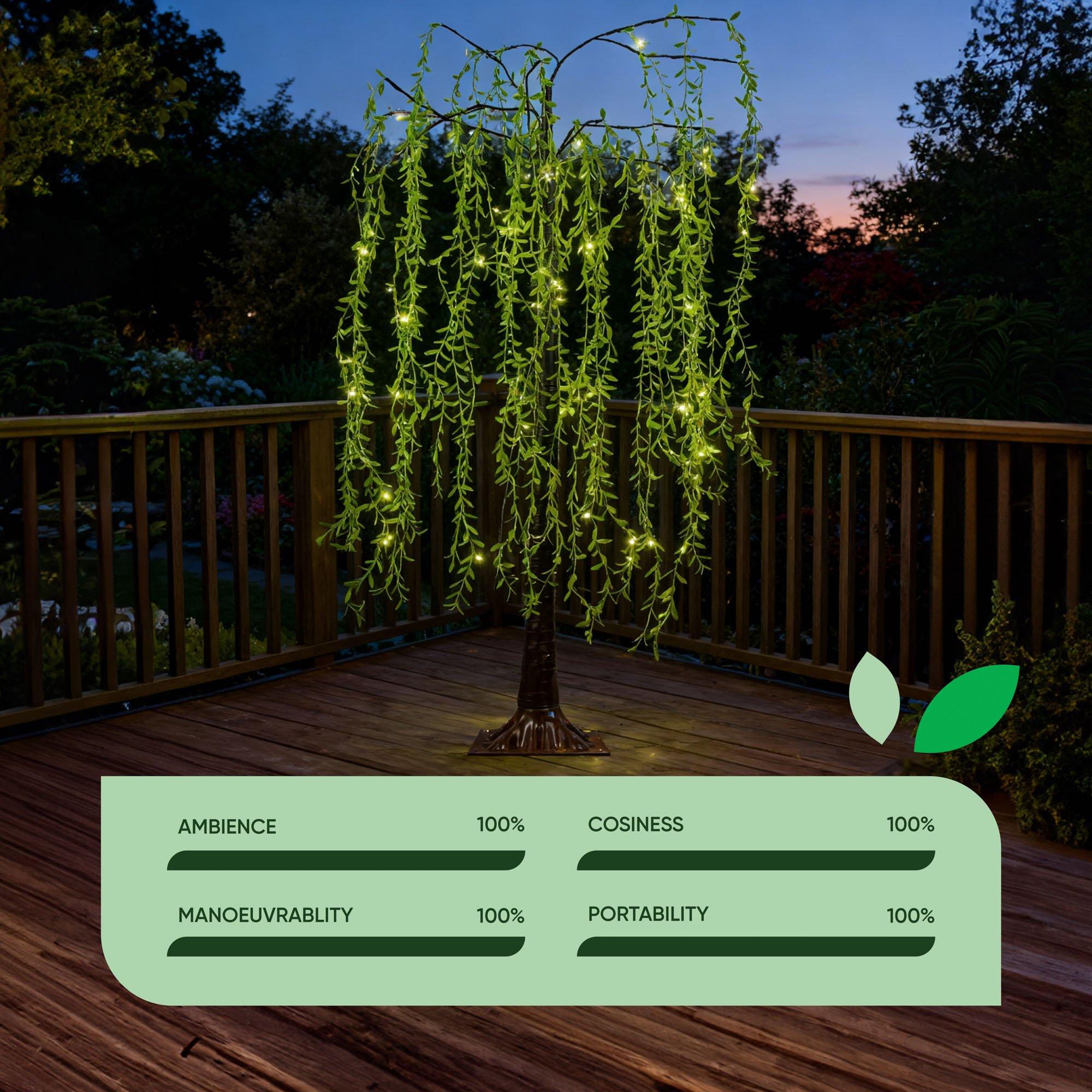 Black/Green - Streetwize - Grand Willow Tree Solar Lights - 1.5M - 6