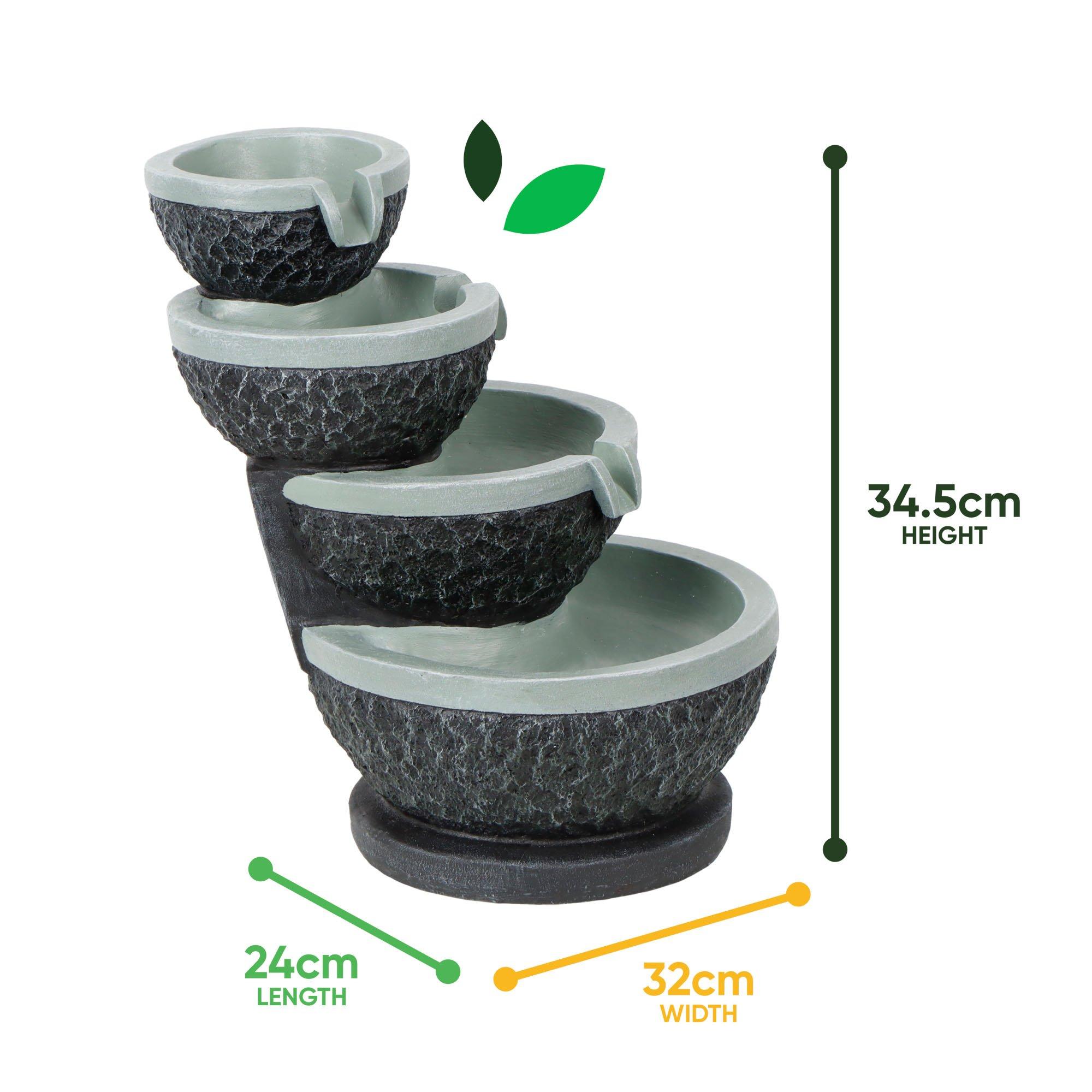Grey/Black - Streetwize - Tiered Cascade Solar Fountain -Four-Bowl Waterfall - 3
