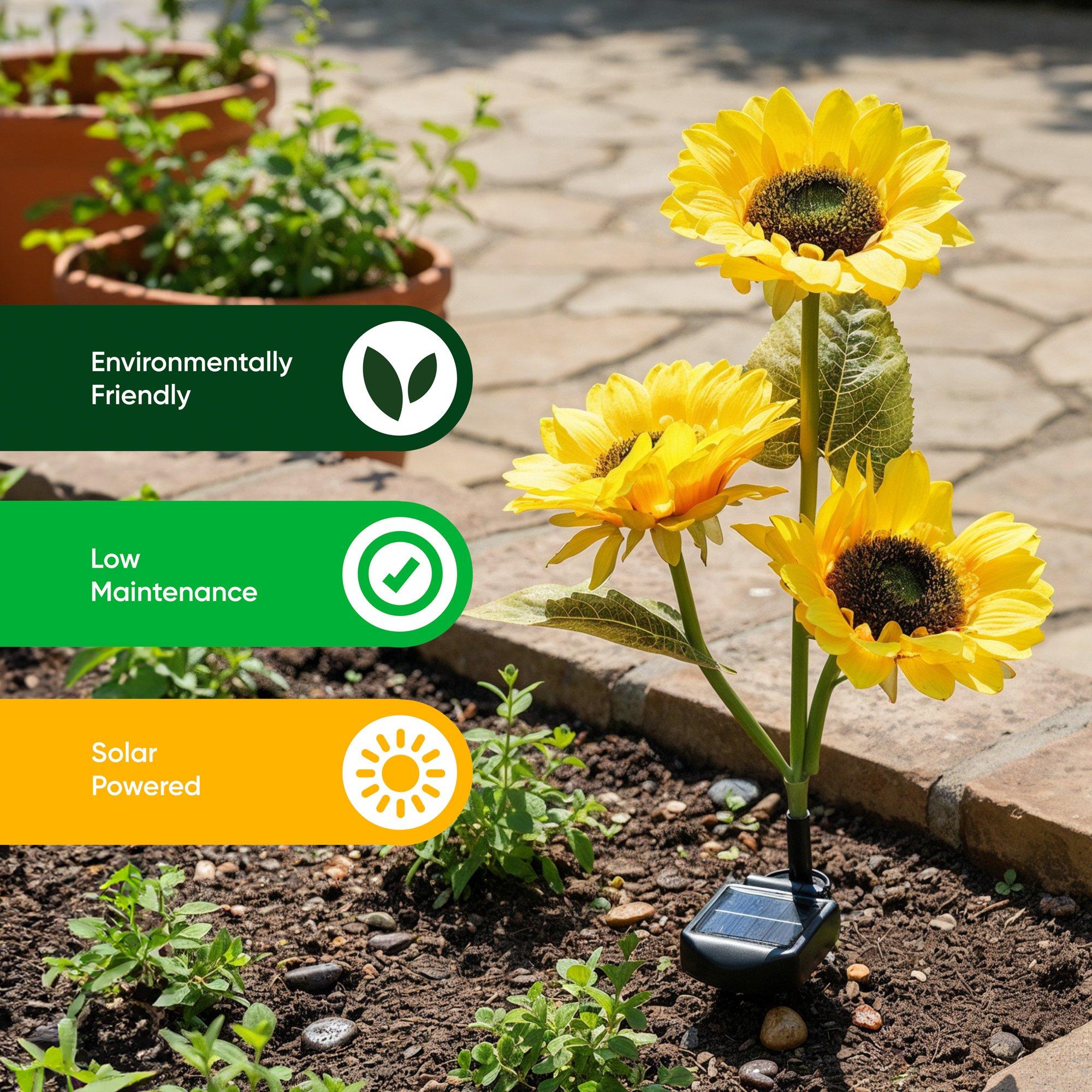 Yellow - Streetwize - Sunflower Solar Lights -3  On Stem - 7