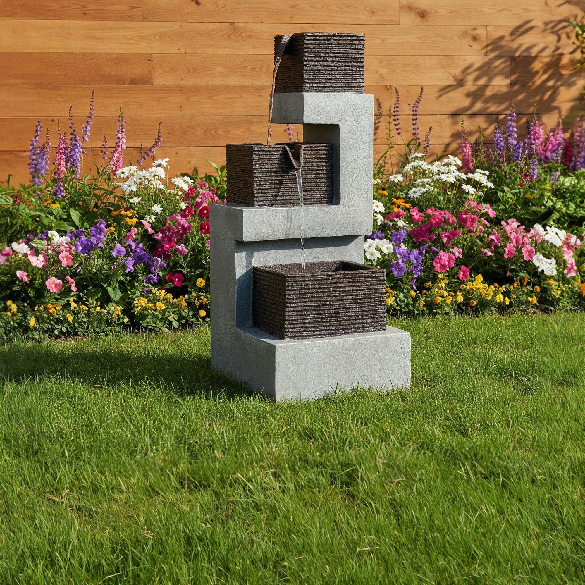 Grey - Streetwize - Stacked Blocks Solar Fountain -Modern Architecture - 1