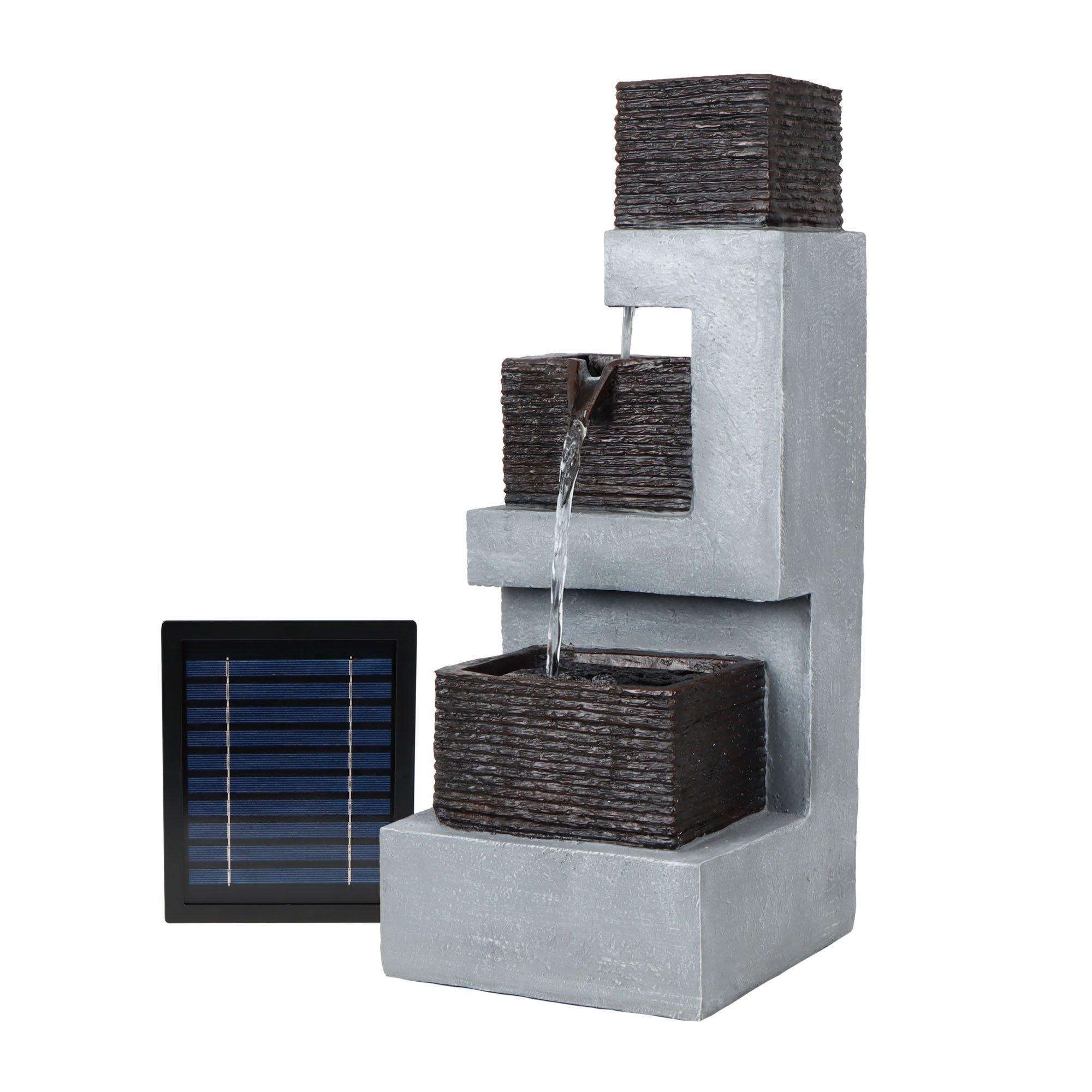 Grey - Streetwize - Stacked Blocks Solar Fountain -Modern Architecture - 2