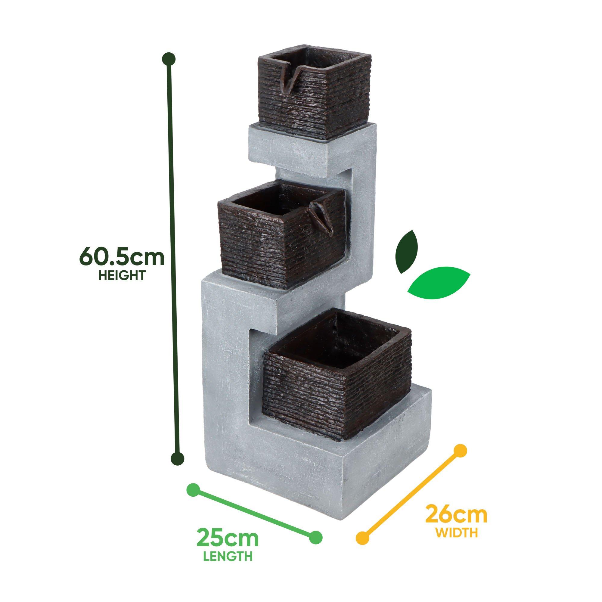 Grey - Streetwize - Stacked Blocks Solar Fountain -Modern Architecture - 3