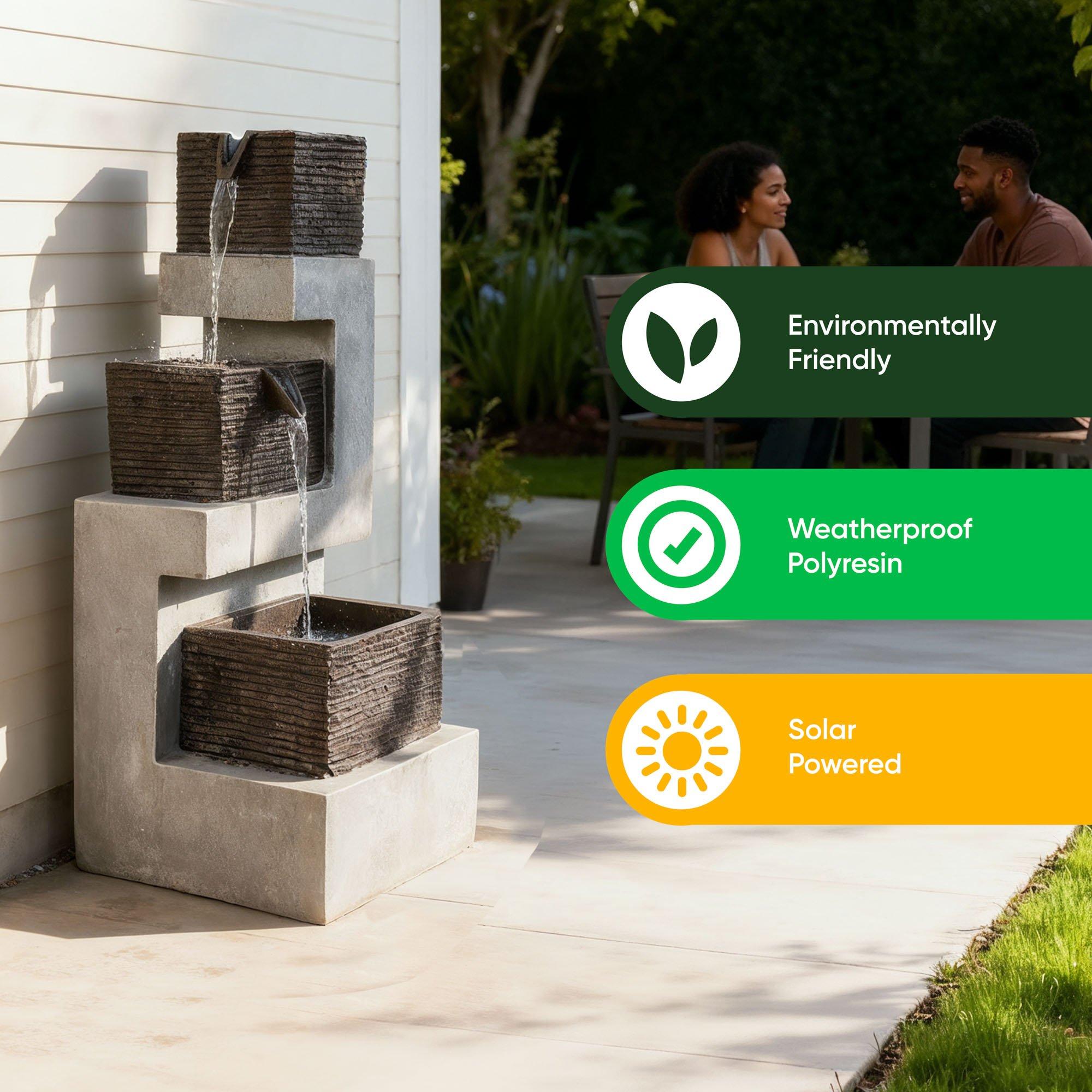 Grey - Streetwize - Stacked Blocks Solar Fountain -Modern Architecture - 5