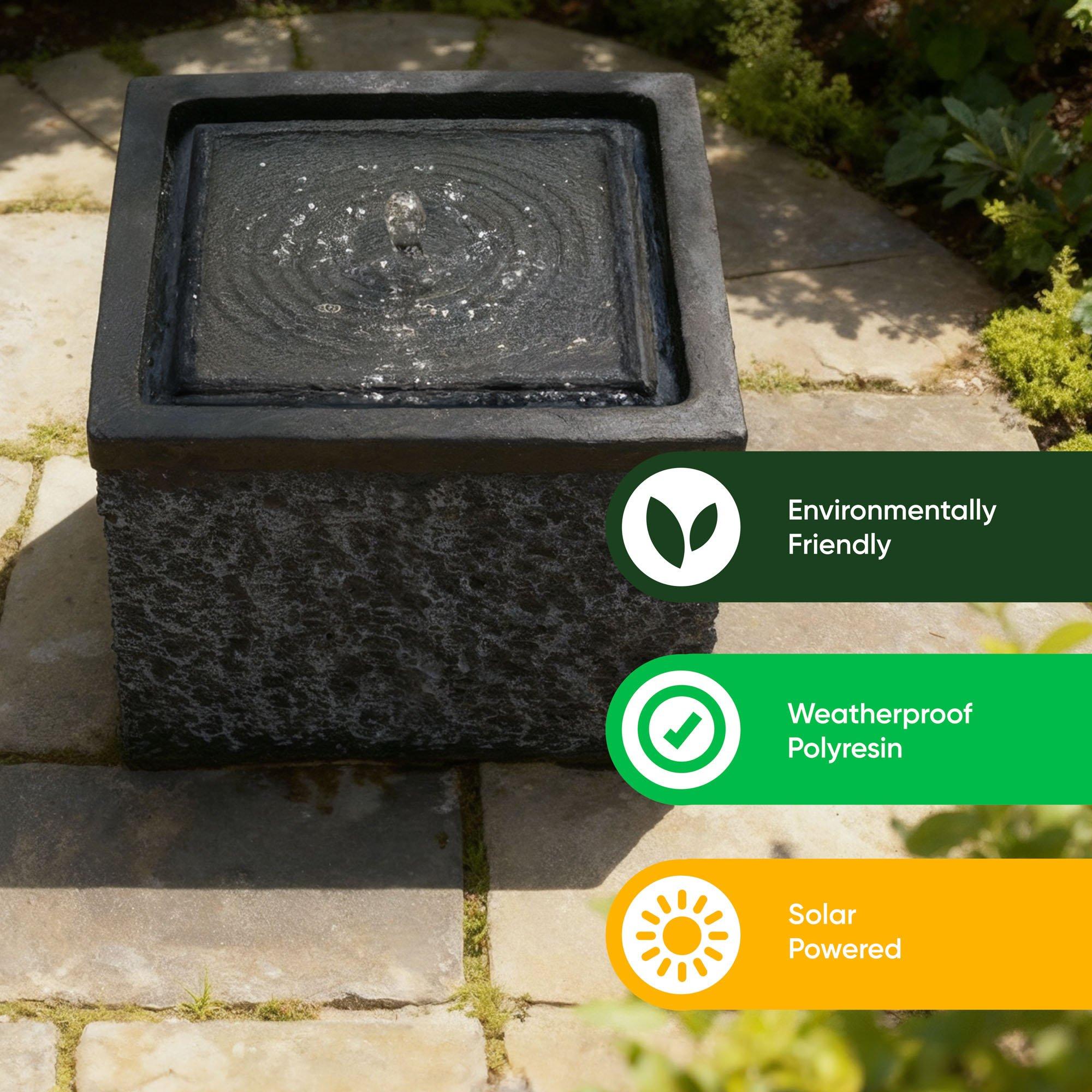 Grey/Black - Streetwize - Stacked Stone Solar Fountain-Natural Rock Elegance - 5