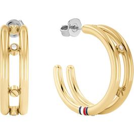 Tommy Hilfiger Ladies Tommy Hilfiger Gold Stone Detail Hoops