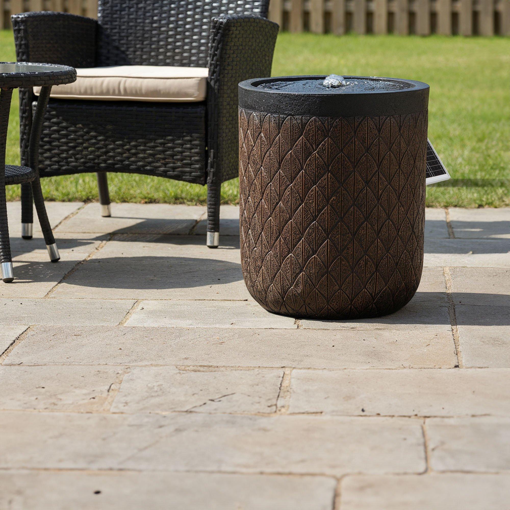 Brown/Black - Streetwize - Diamond Weave Solar Fountain - Textured Planter - 1