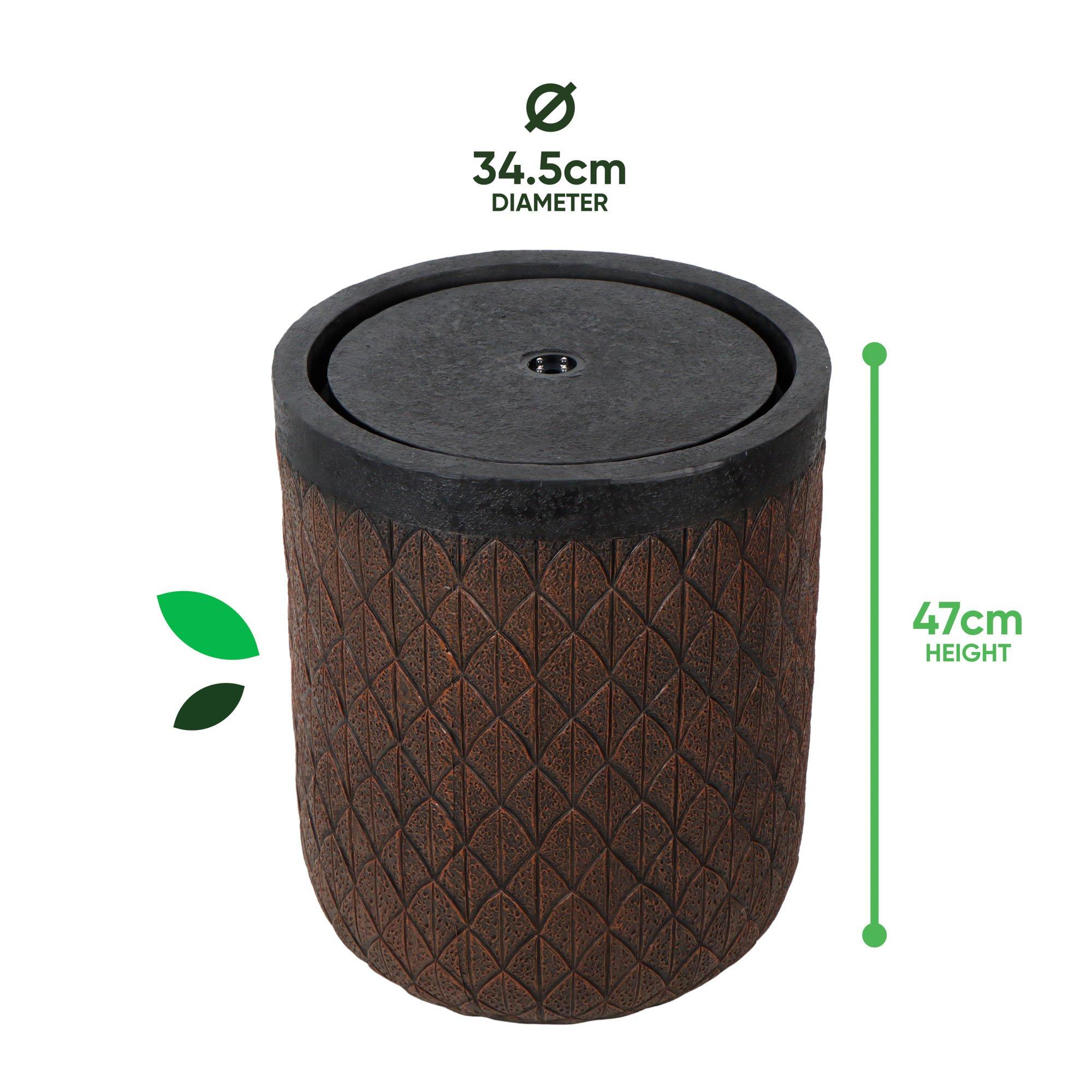 Brown/Black - Streetwize - Diamond Weave Solar Fountain - Textured Planter - 3