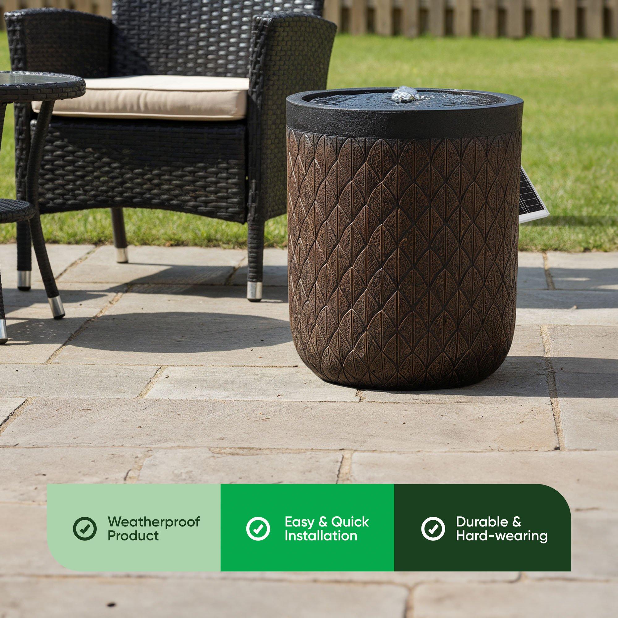 Brown/Black - Streetwize - Diamond Weave Solar Fountain - Textured Planter - 4