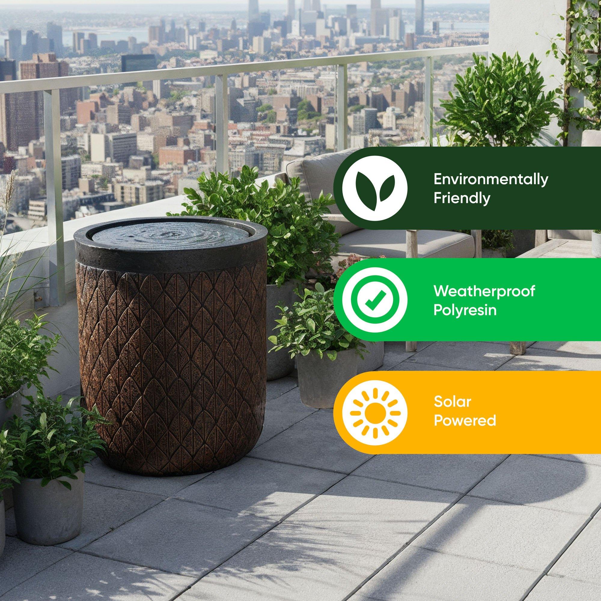 Brown/Black - Streetwize - Diamond Weave Solar Fountain - Textured Planter - 5