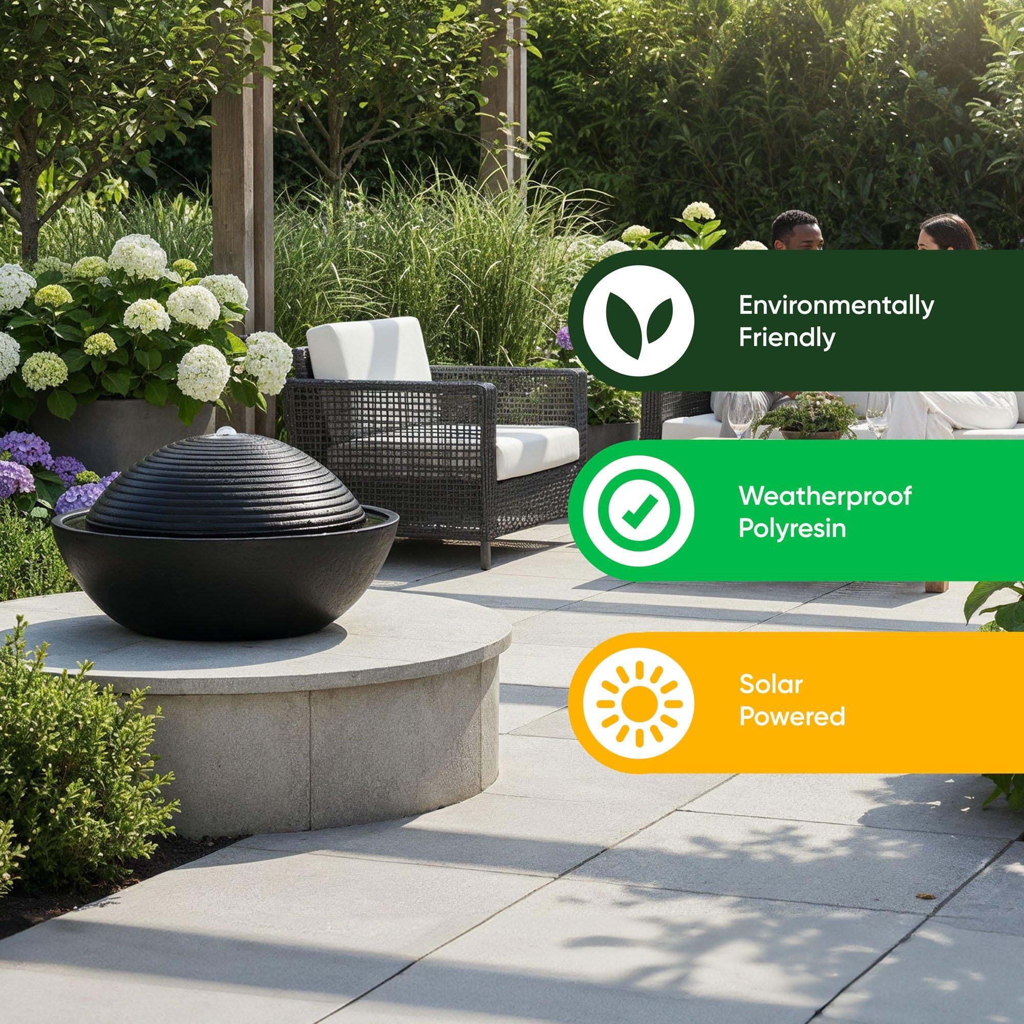 Black - Streetwize - Zen Ripple Solar Fountain - Dome Water Feature - 5