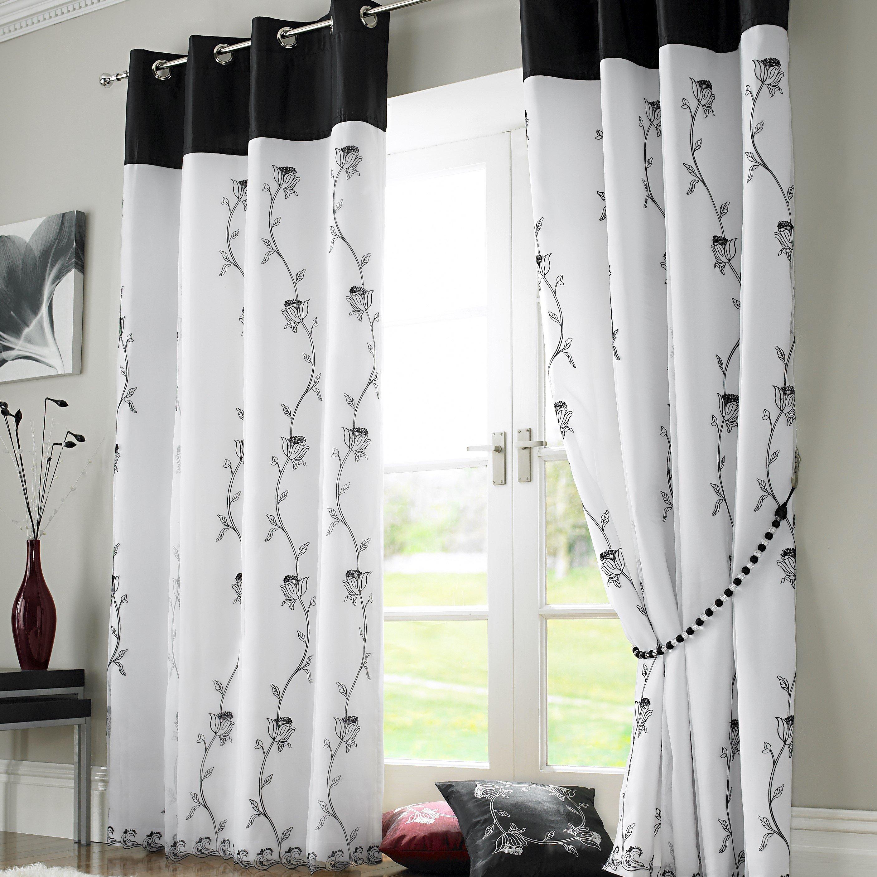 Black - Alan Symonds - Tahiti Lined Voile Curtains - 1