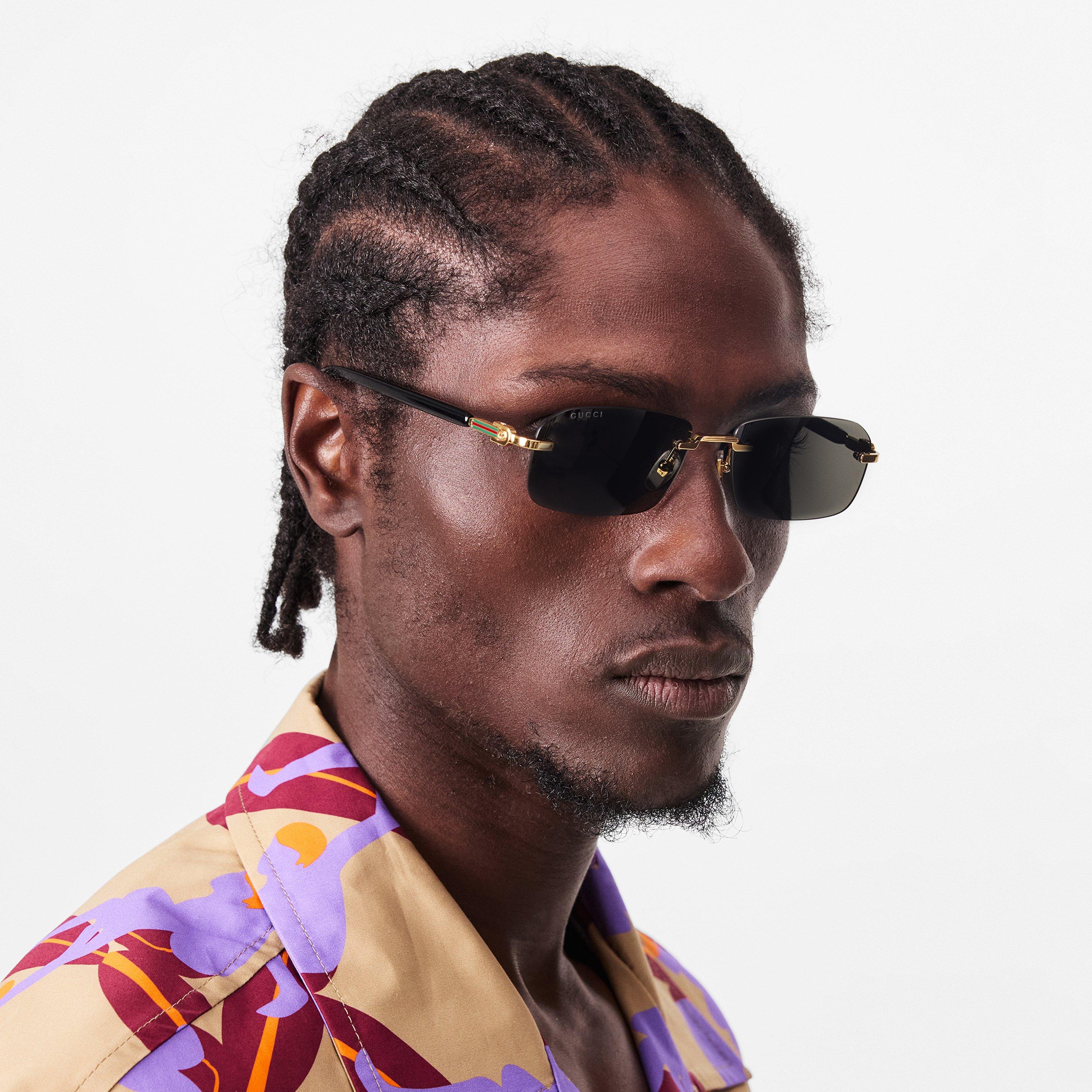 Black - Gucci - Men's Rectangular Frame Sunglasses - 3