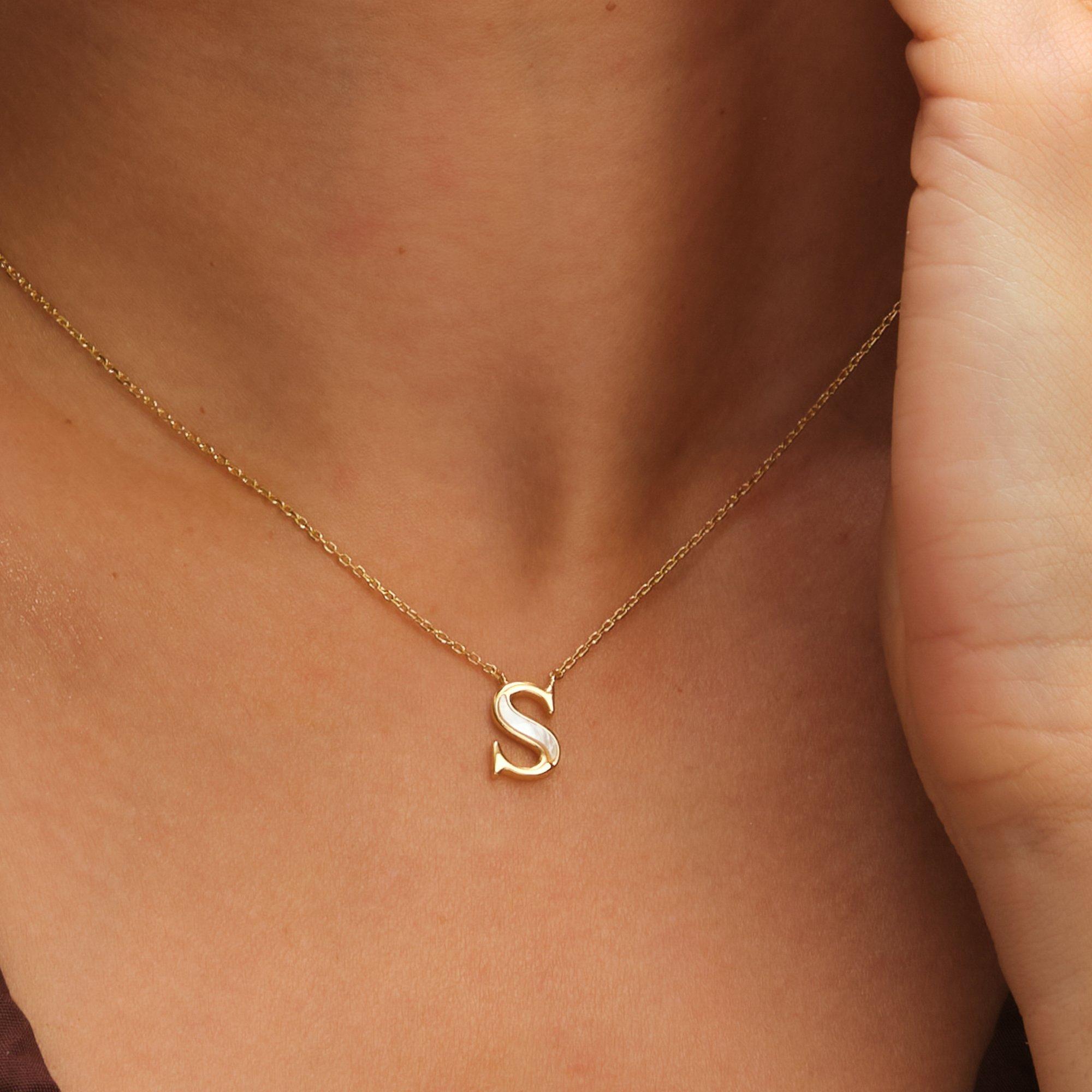 Gold - Inicio - 14K Gold Plated Pearl Initial Pendant - S - 2