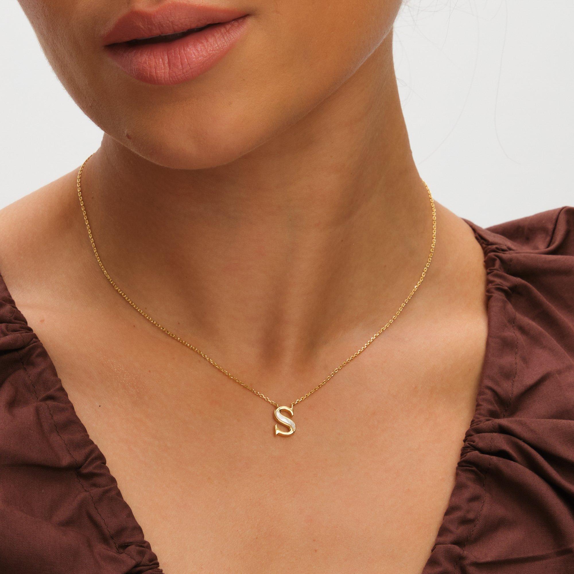 Gold - Inicio - 14K Gold Plated Pearl Initial Pendant - S - 3