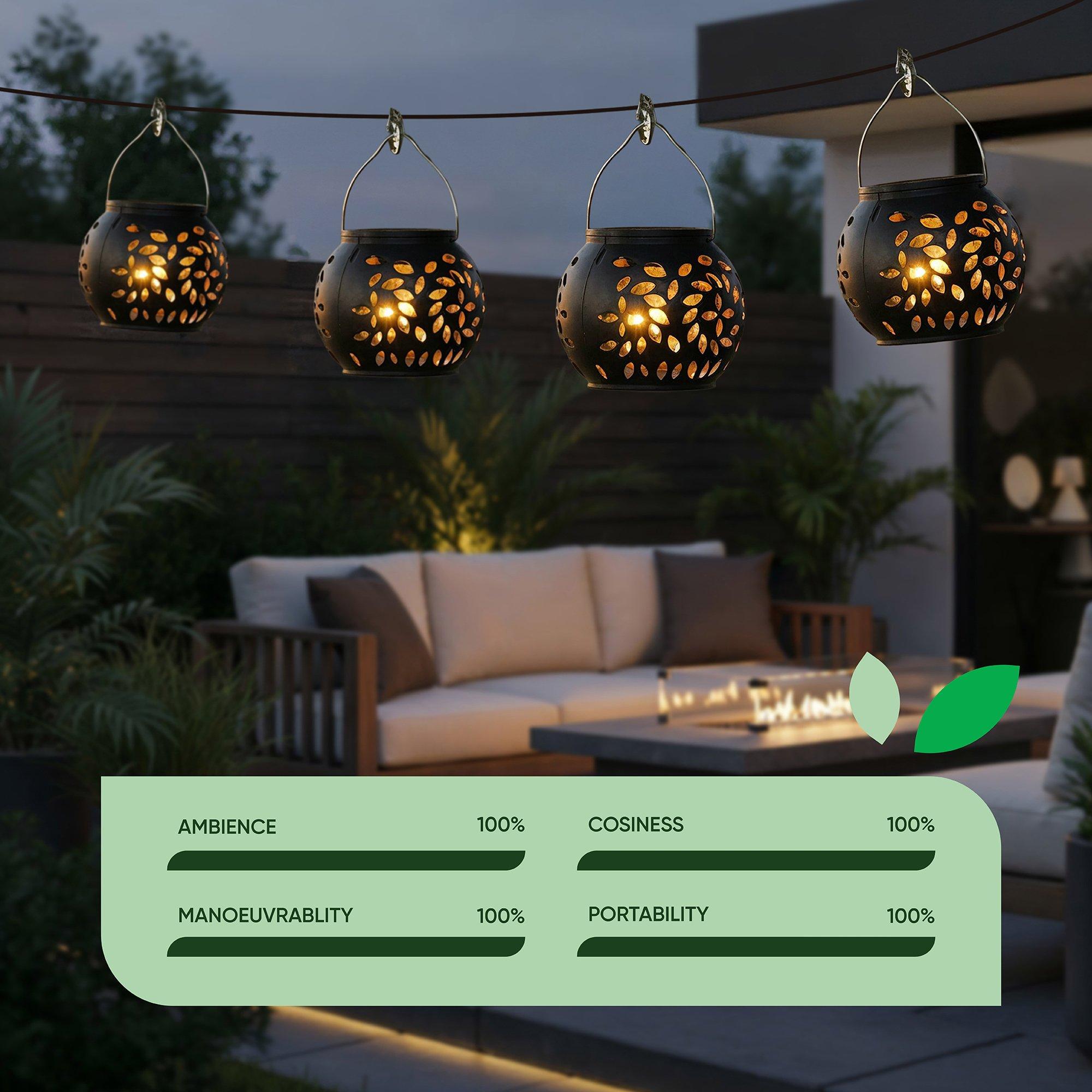 Black - Streetwize - Versatile Solar Lanterns - Hang or Display 4-Pack - 6