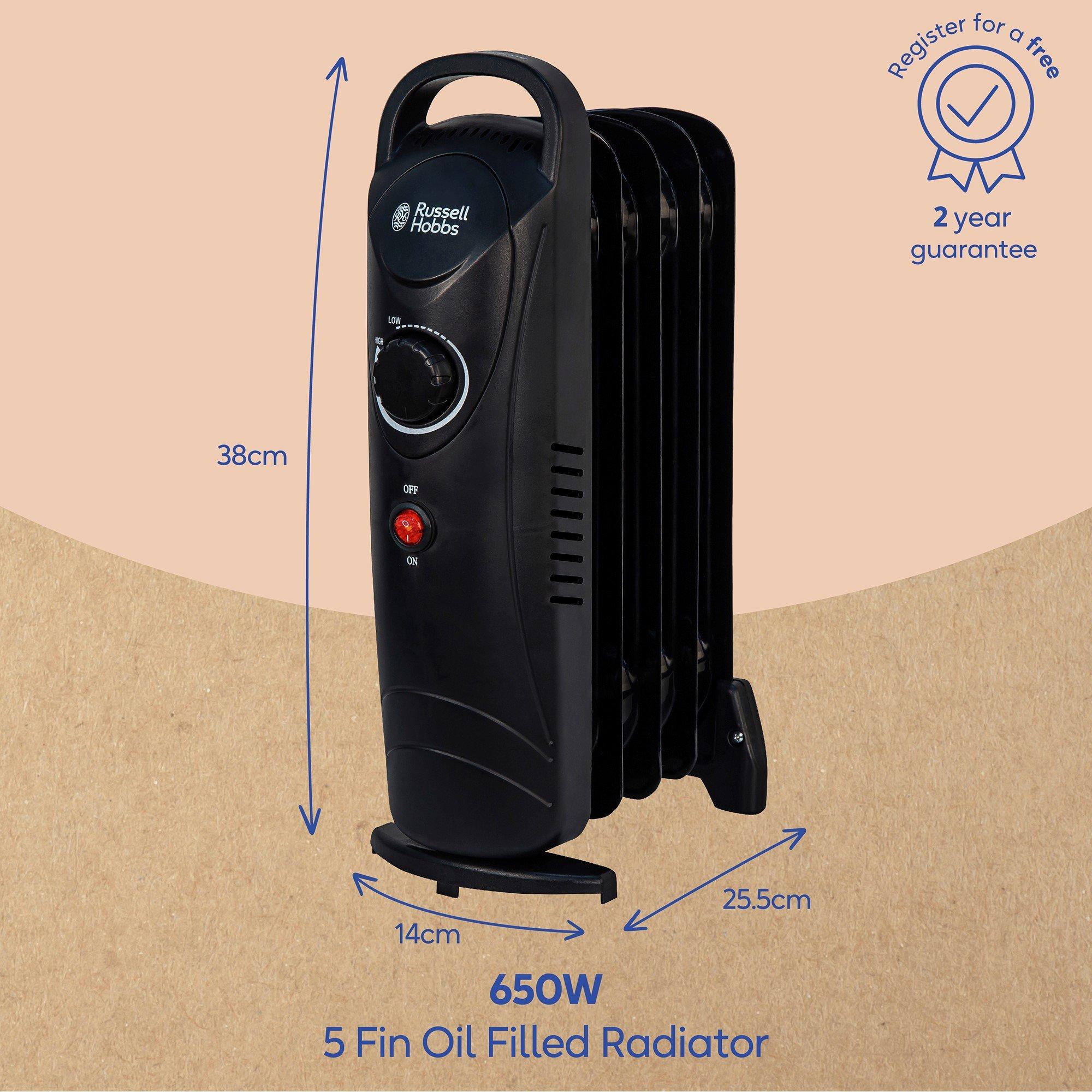 Black - Russell Hobbs - RHOFR3001 5 Fin Oil Filled Radiator in Black - 6